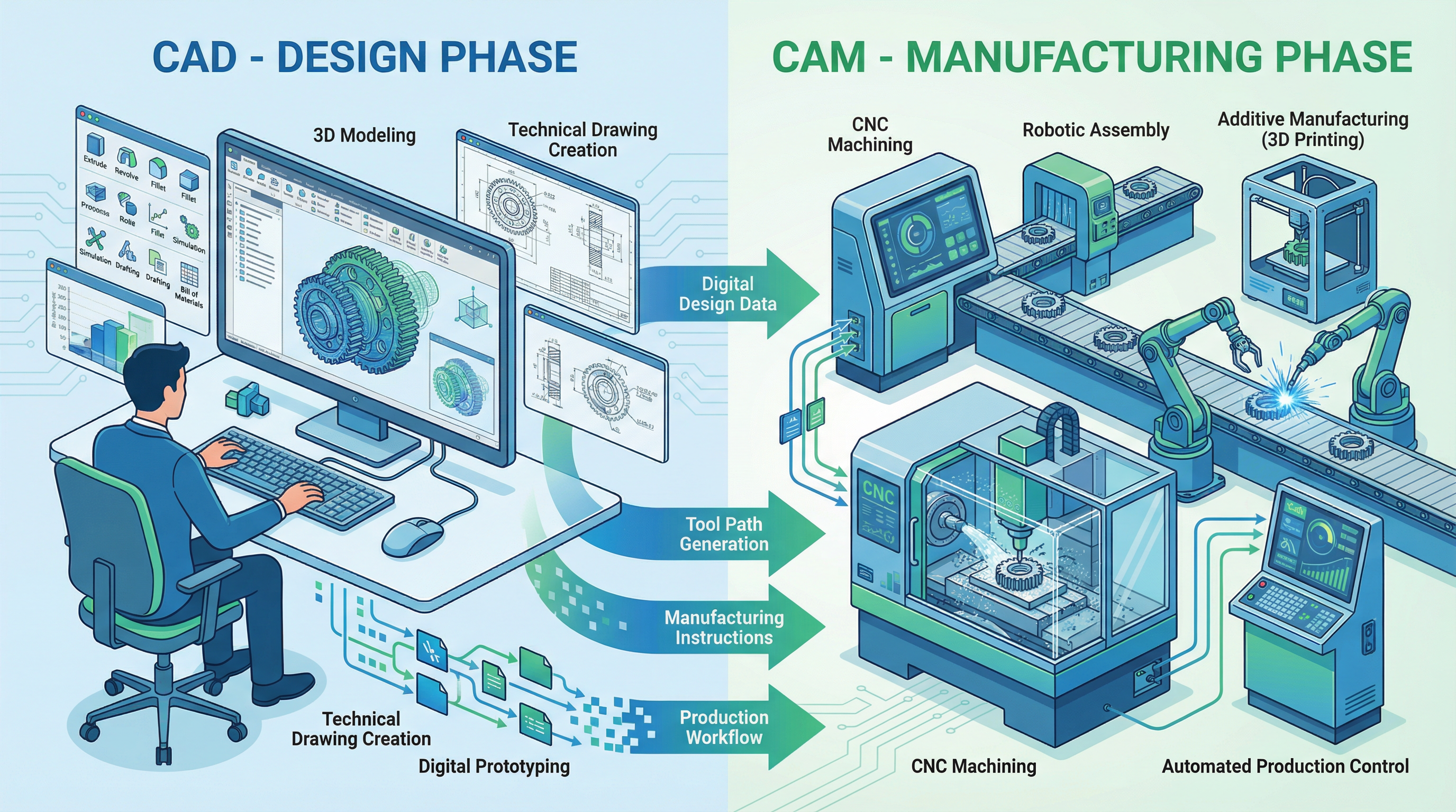 The critical difference between Computer-Aided Design and Computer-Aided Manufacturing.