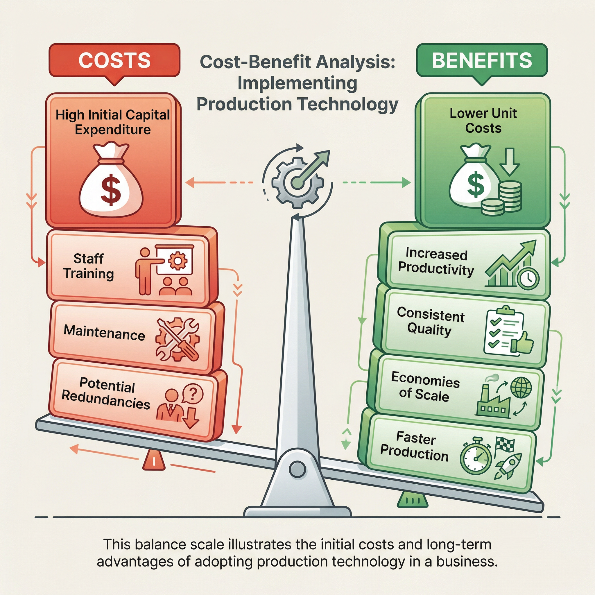 Weighing the costs and benefits of investing in new production technology.