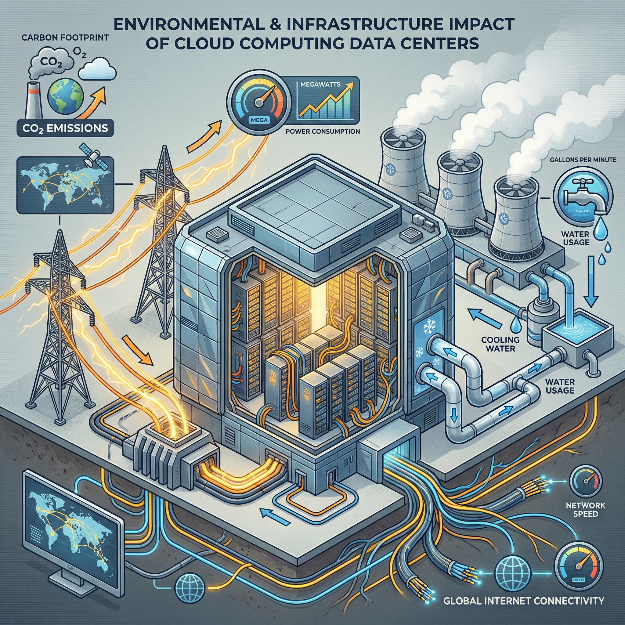 The environmental and infrastructure impact of data centres.