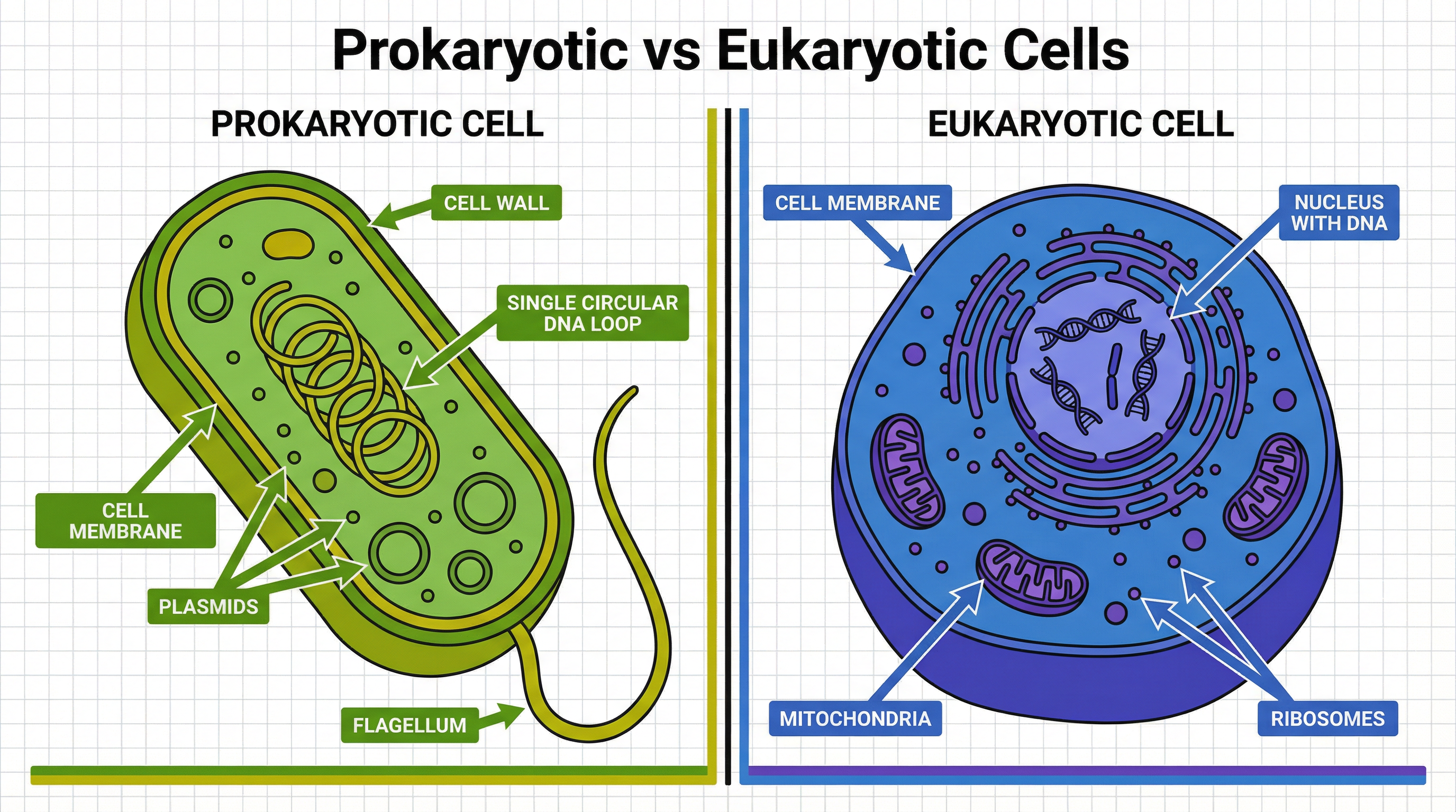 Key differences between Prokaryotic and Eukaryotic cells.