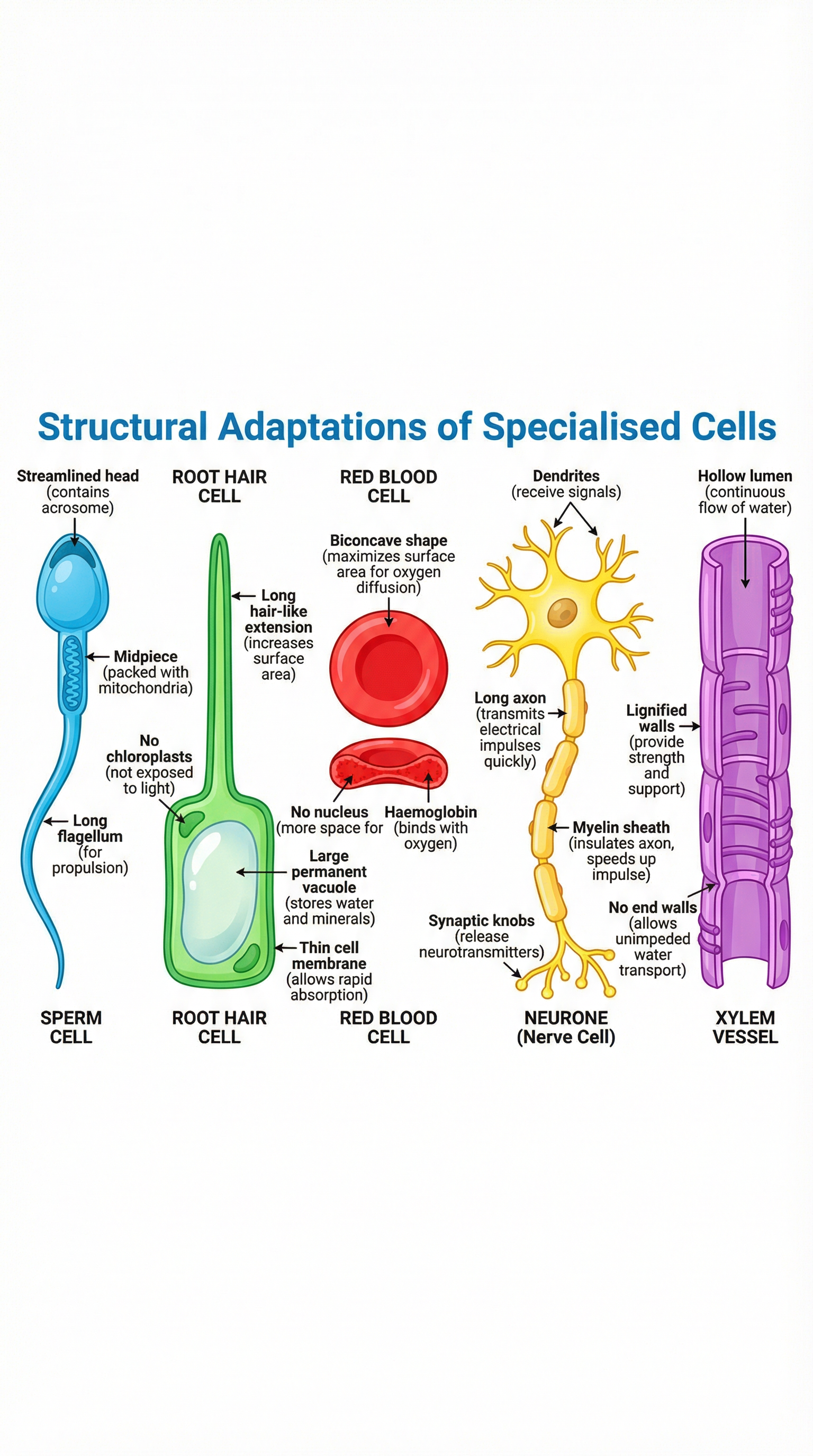 Key structural adaptations of specialised cells.