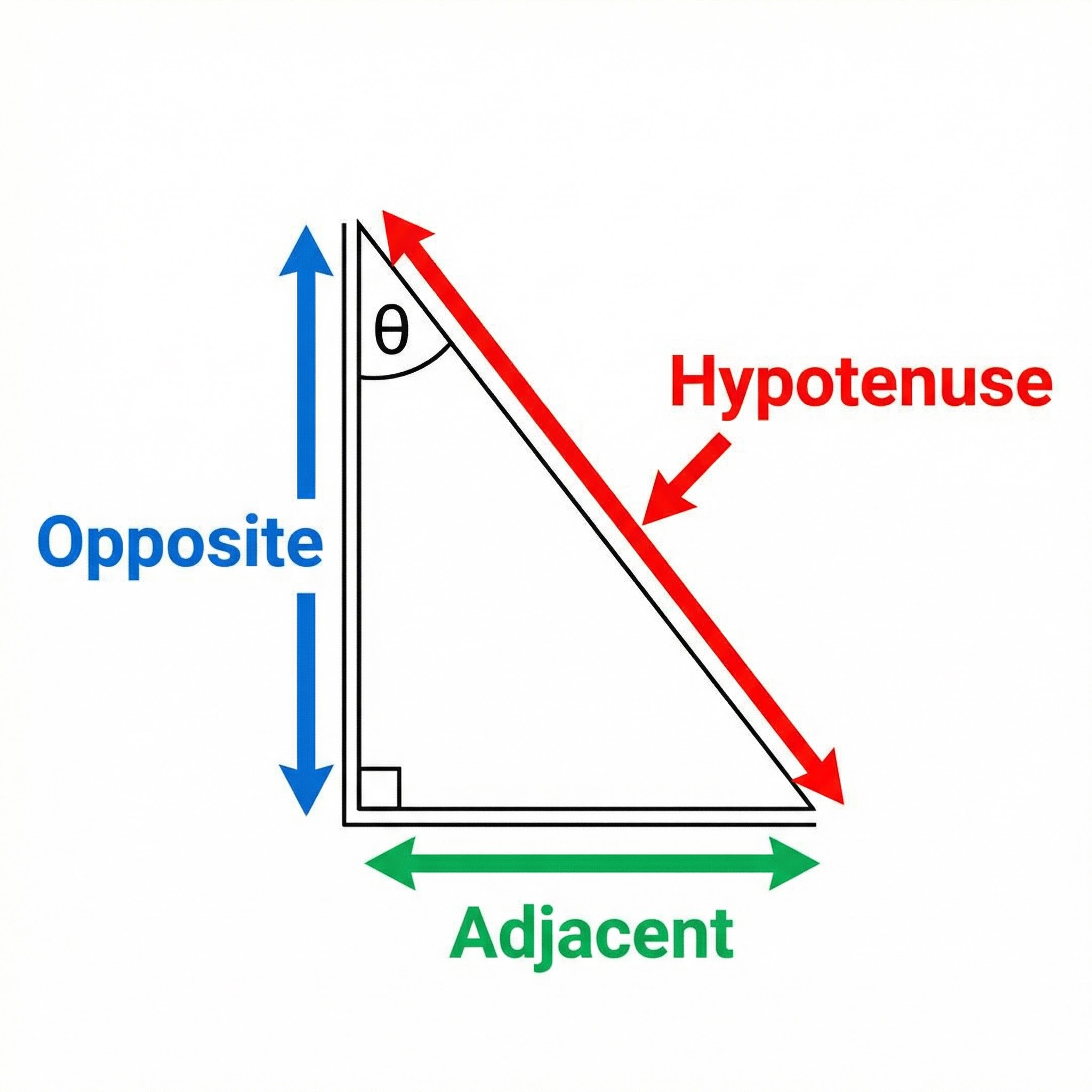 Labelling the sides of a right-angled triangle.
