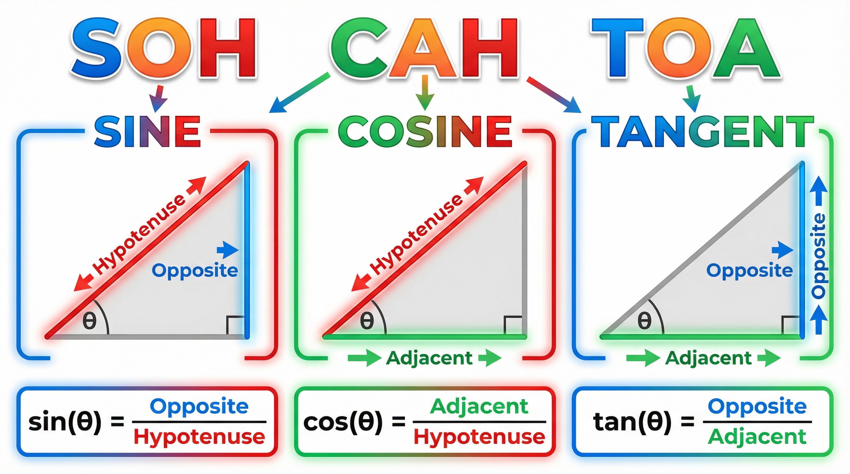 The Three Trigonometric Ratios: SOH CAH TOA.