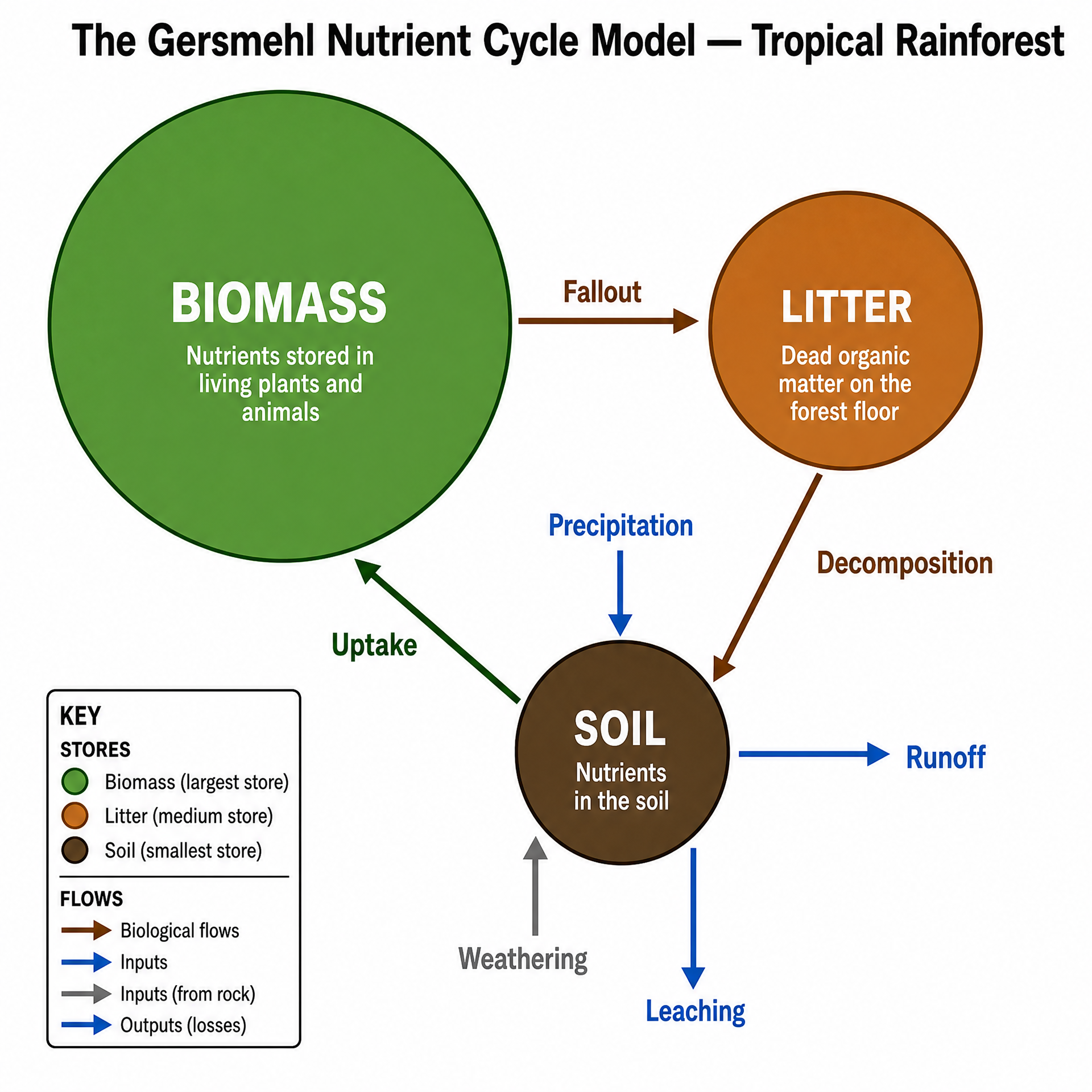 The Gersmehl Nutrient Cycle Model for a Tropical Rainforest.
