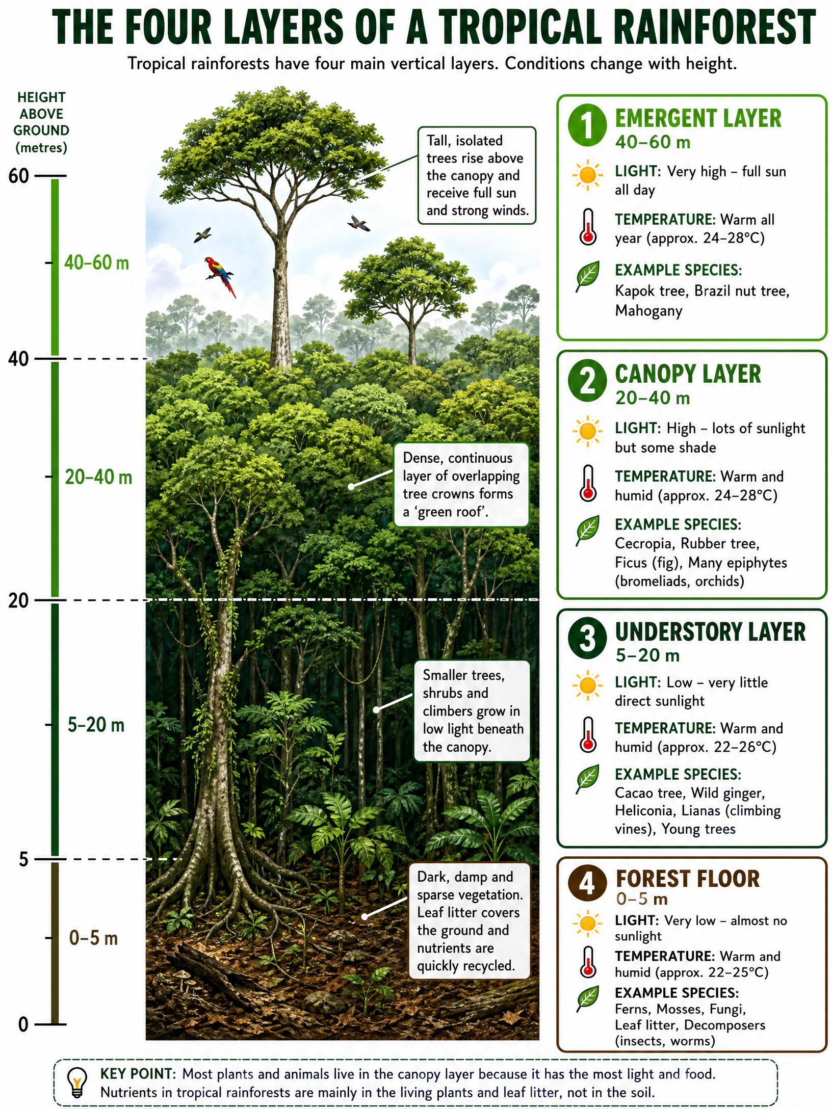 Stratification: The four layers of the tropical rainforest.