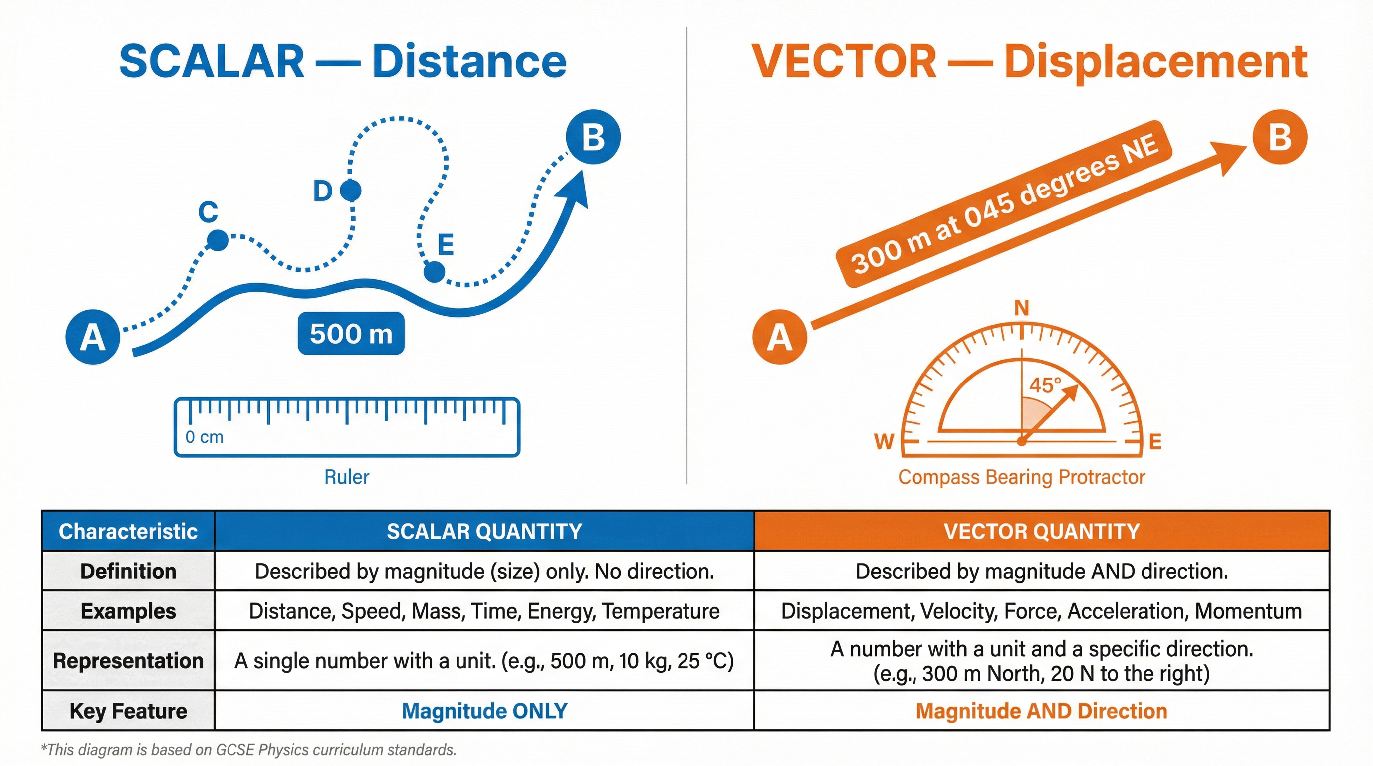 Comparison of Scalar (Distance) and Vector (Displacement)