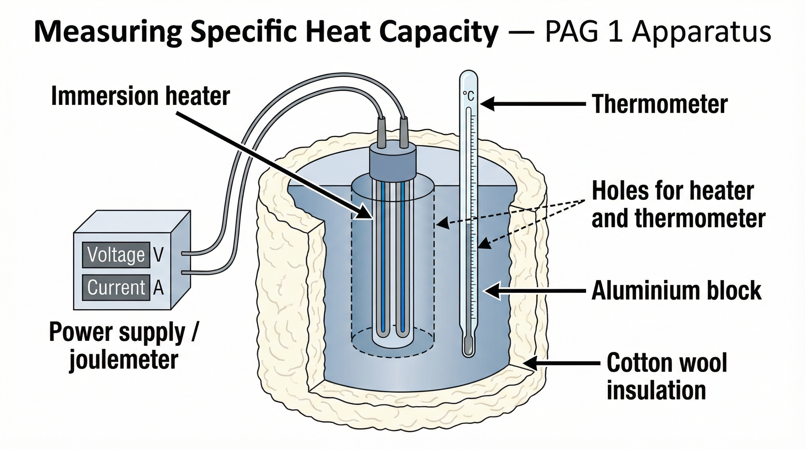 Diagram of the PAG 1 apparatus for measuring the SHC of a solid.
