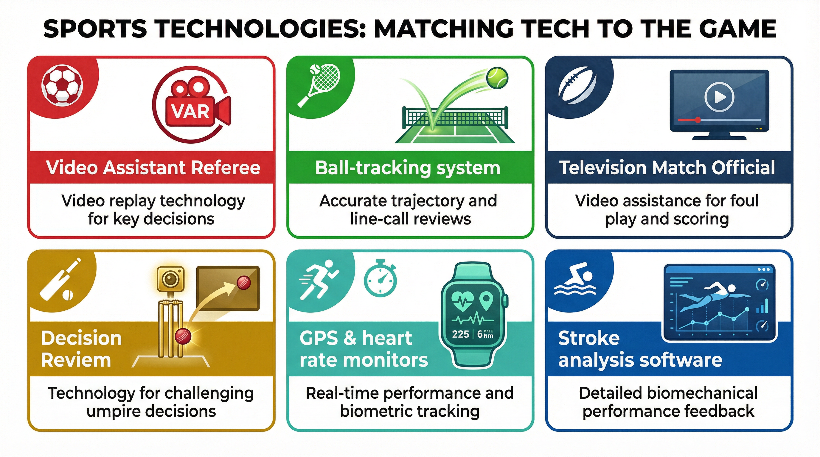 Matching key sports technologies to the games they are used in.