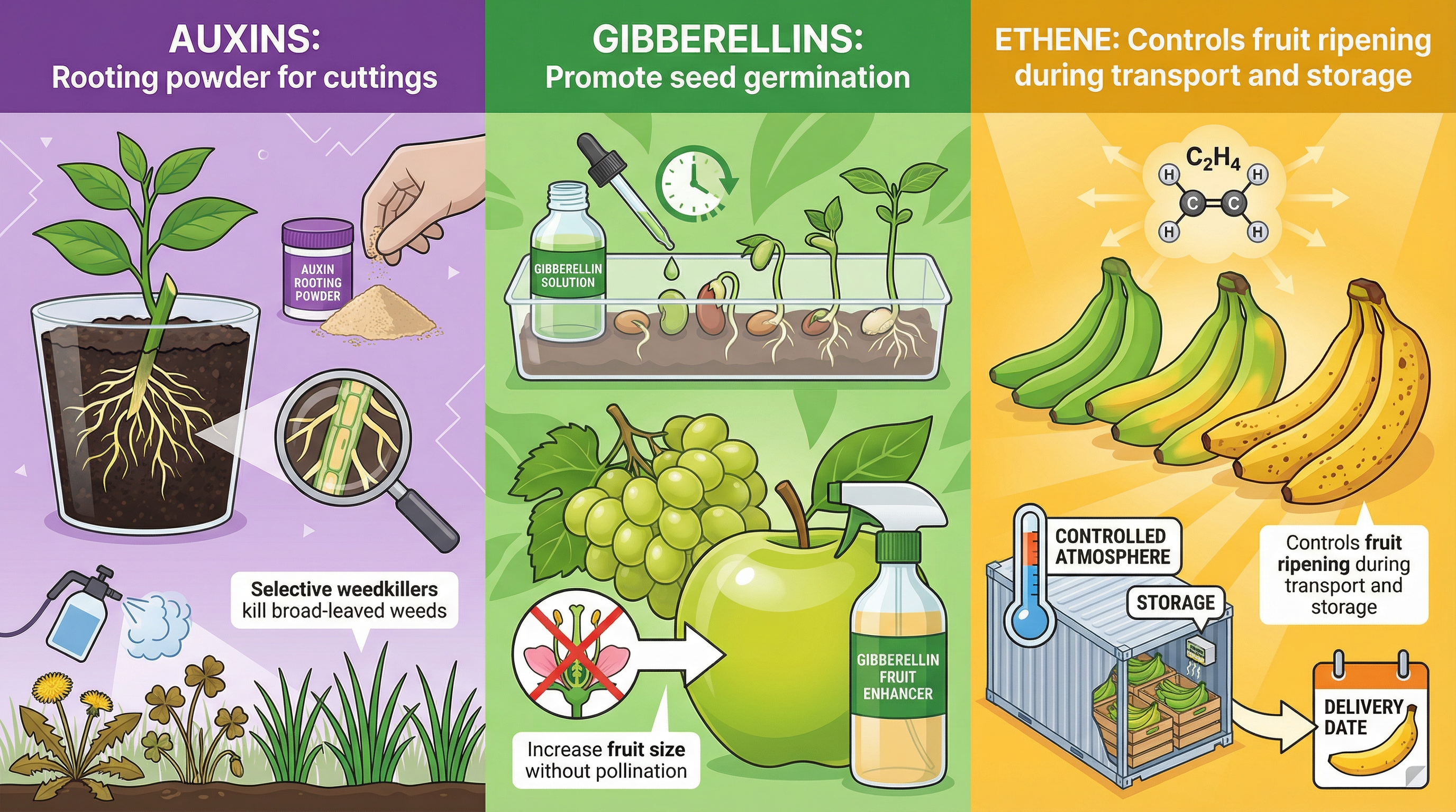 Commercial applications of plant hormones in agriculture and horticulture (Higher Tier)