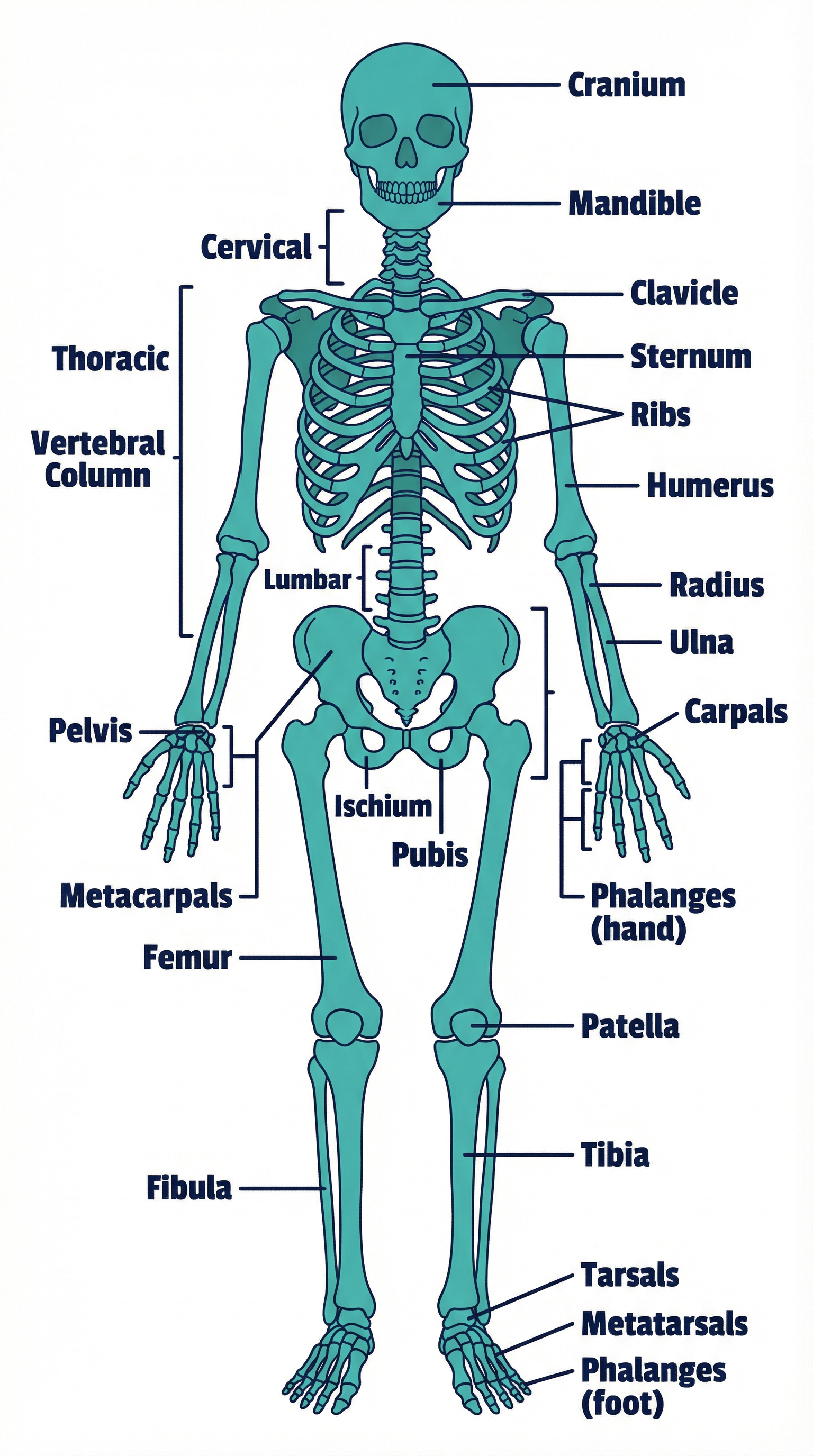 Candidates must be able to identify these major bones using scientific terminology.
