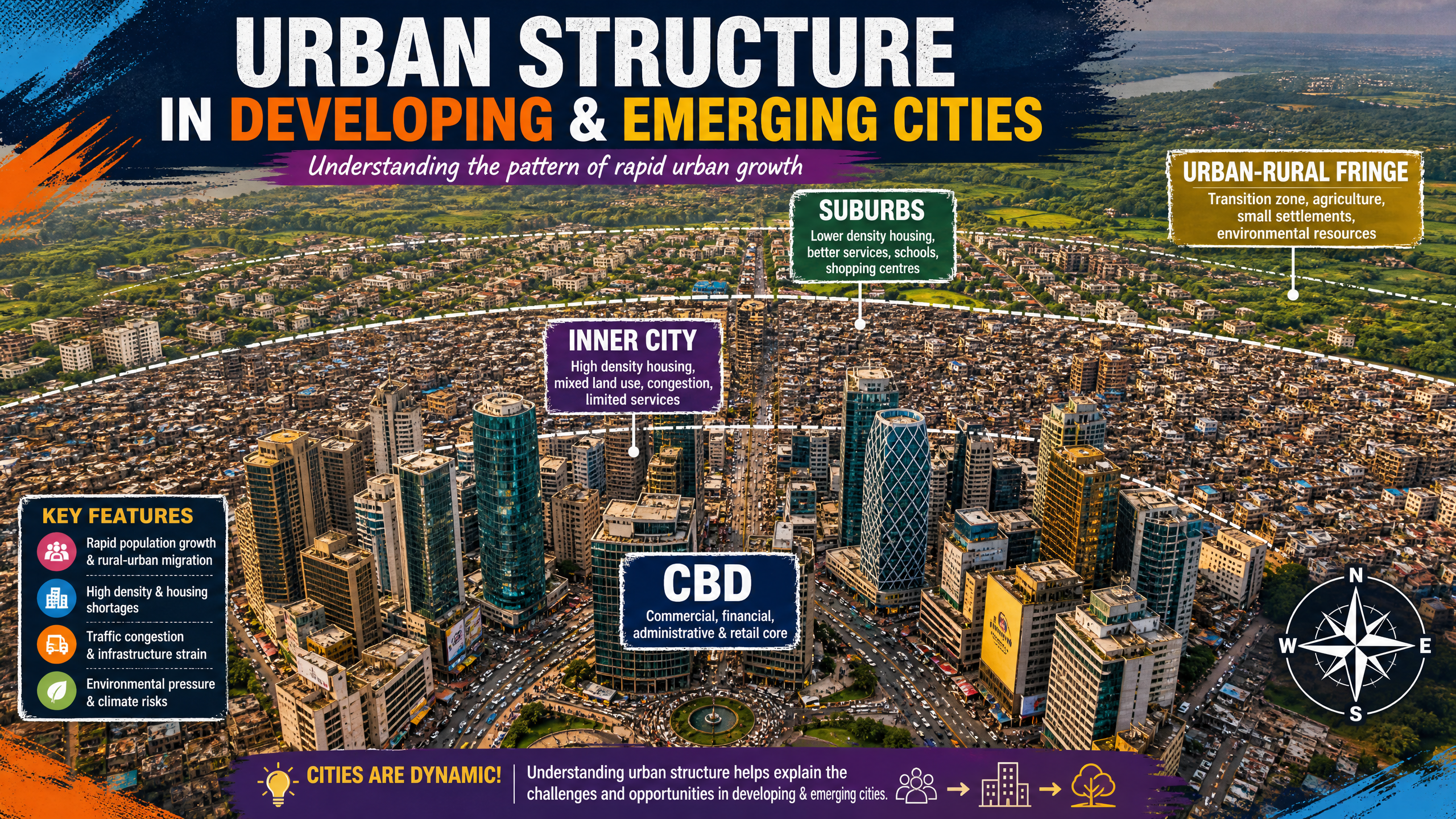 Aerial view of urban structure in a developing city.