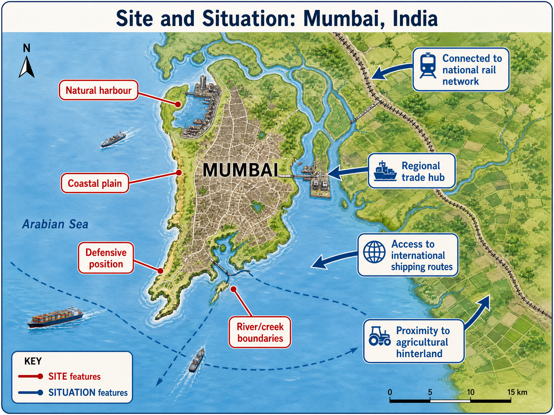 Site and Situation of Mumbai, India.