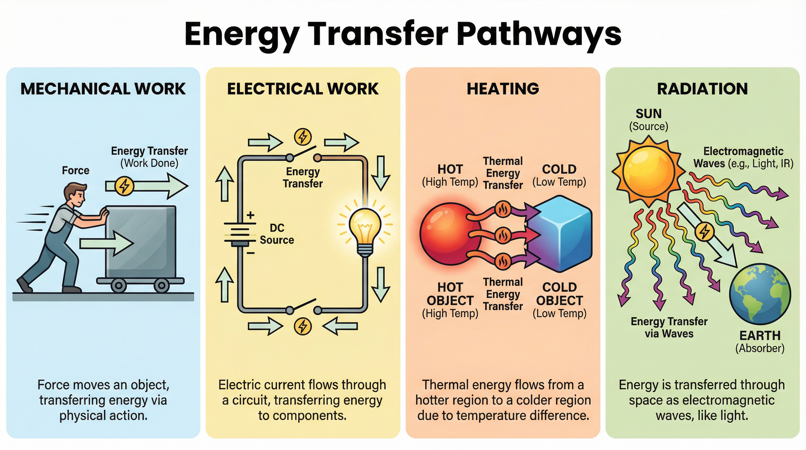 The four energy transfer pathways with examples