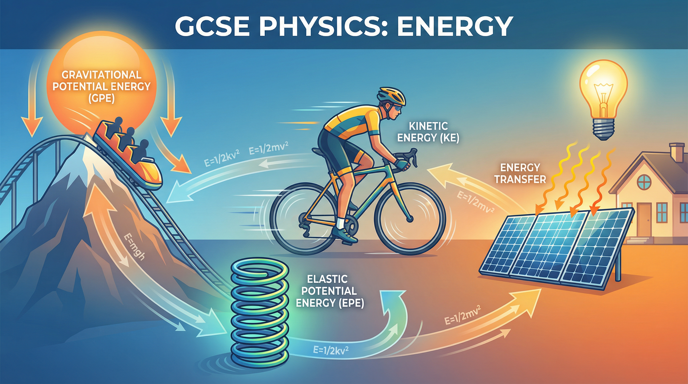 Header image for Energy topic showing key energy stores and transfers