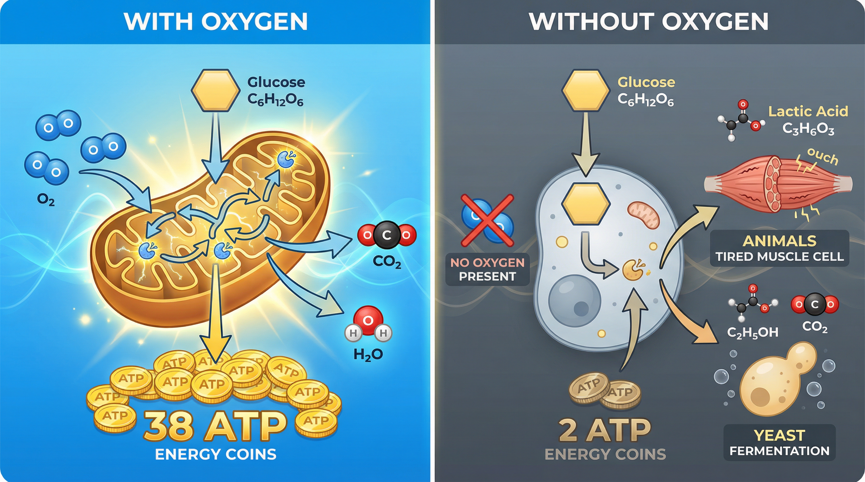 Aerobic vs Anaerobic Respiration - key differences