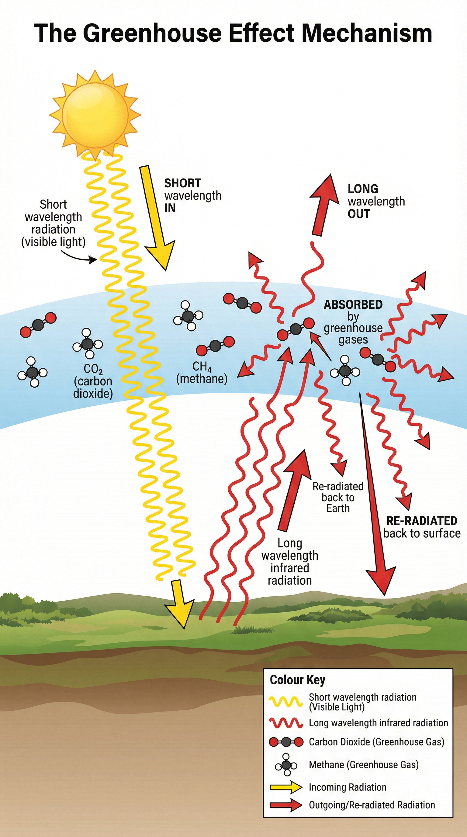 The Greenhouse Effect Mechanism: Radiation Absorption and Re-radiation