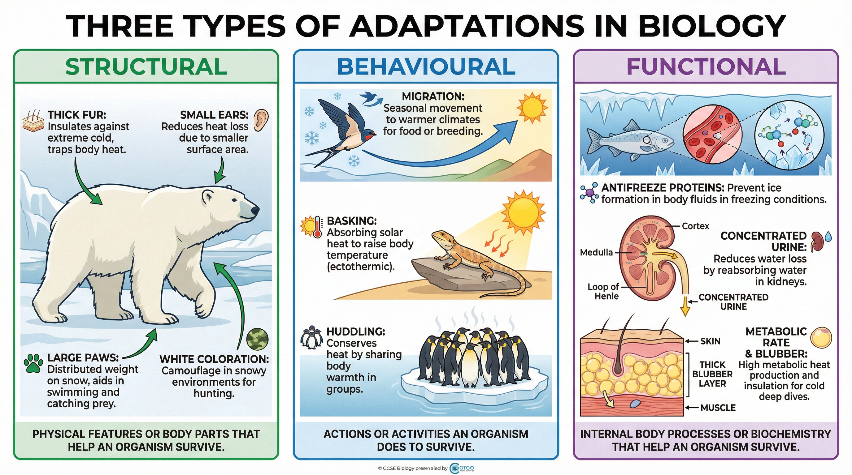 The three types of adaptations