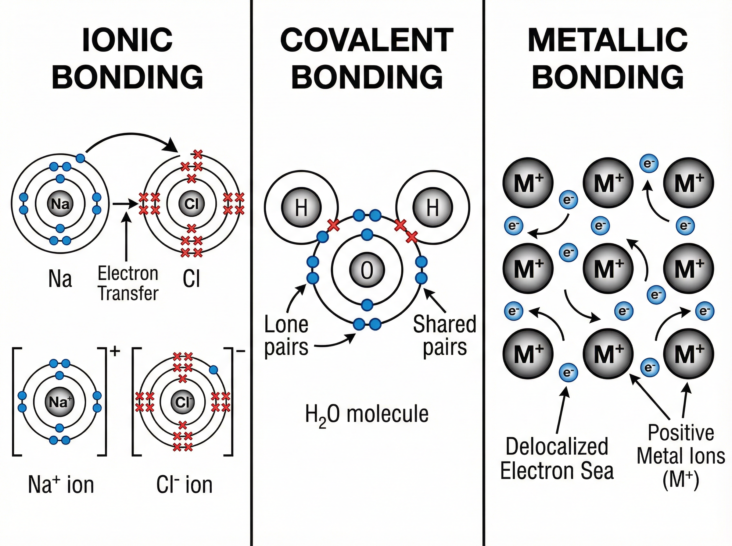 Comparison of Ionic, Covalent, and Metallic Bonding