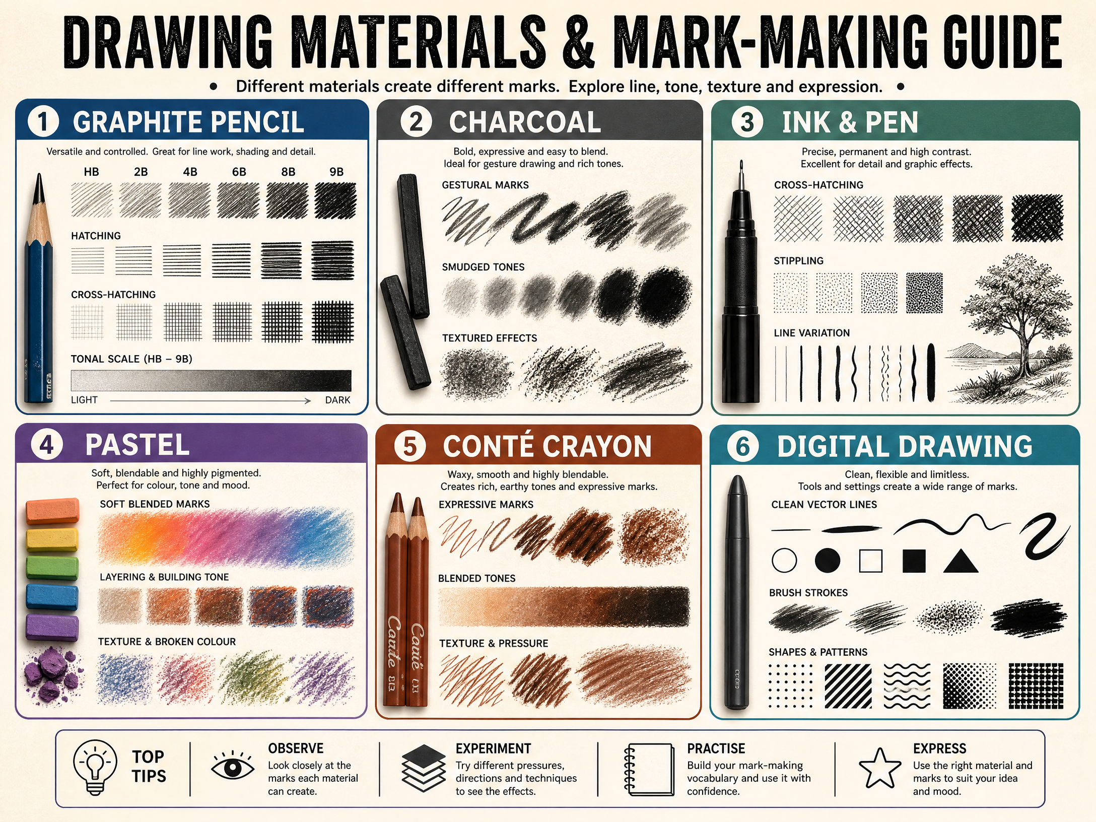 Drawing Materials and Mark-Making Guide