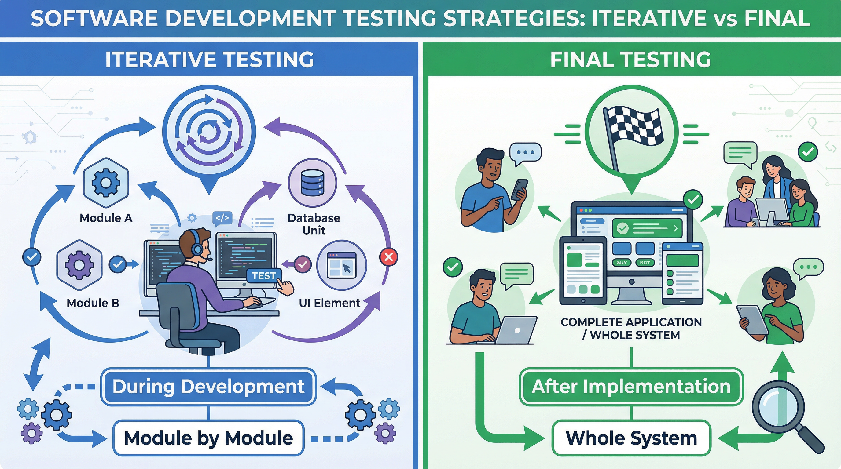 Iterative Testing vs Final Testing - Key differences in timing, scope, and purpose