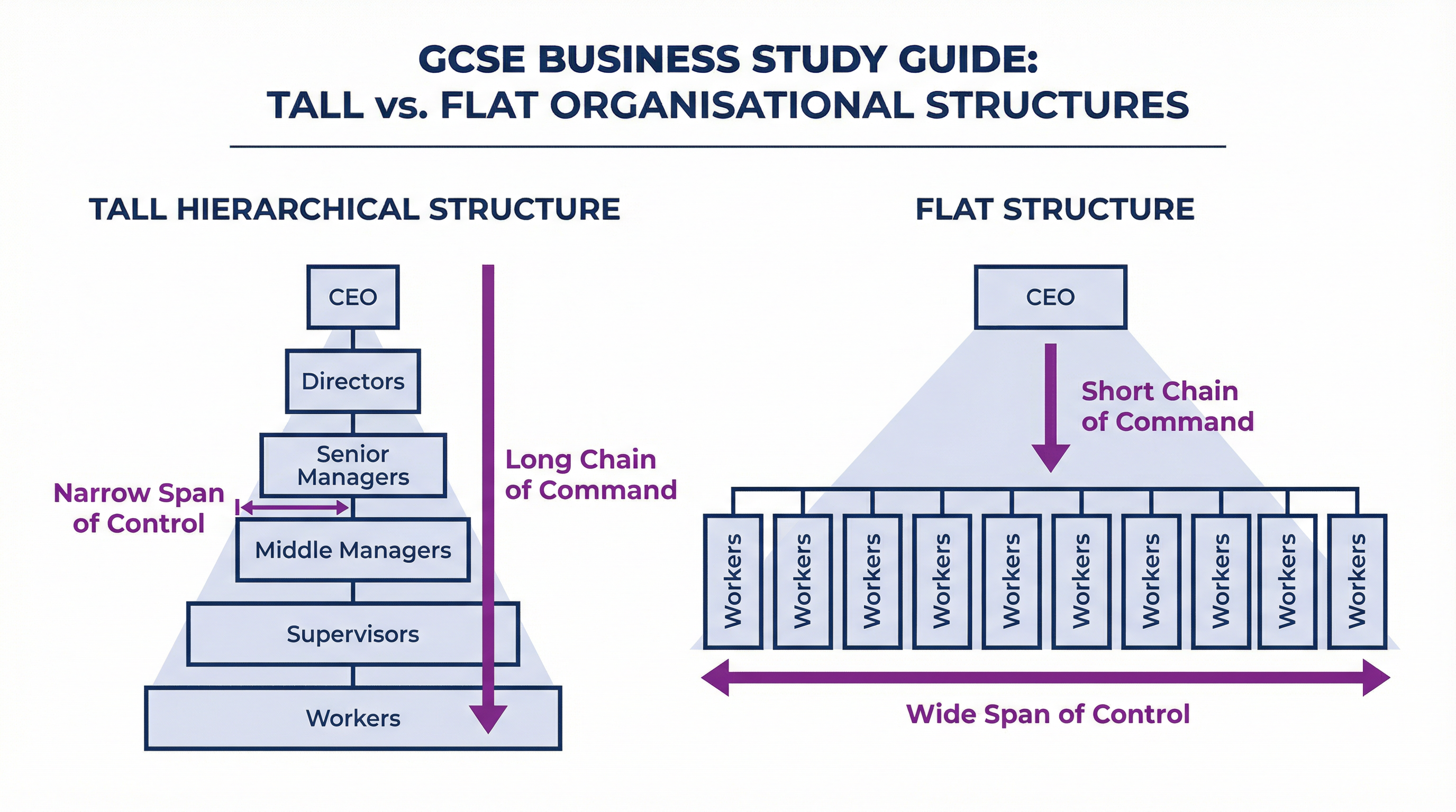 Tall vs. Flat Organisational Structures — key differences in span of control and chain of command