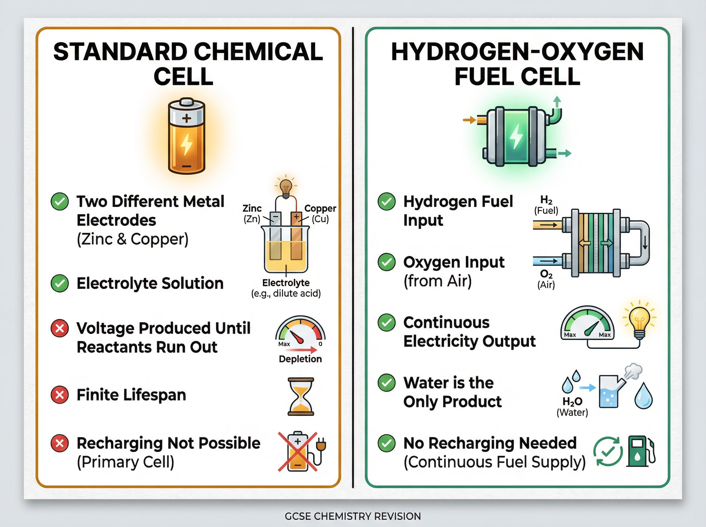 Standard Chemical Cell vs Fuel Cell