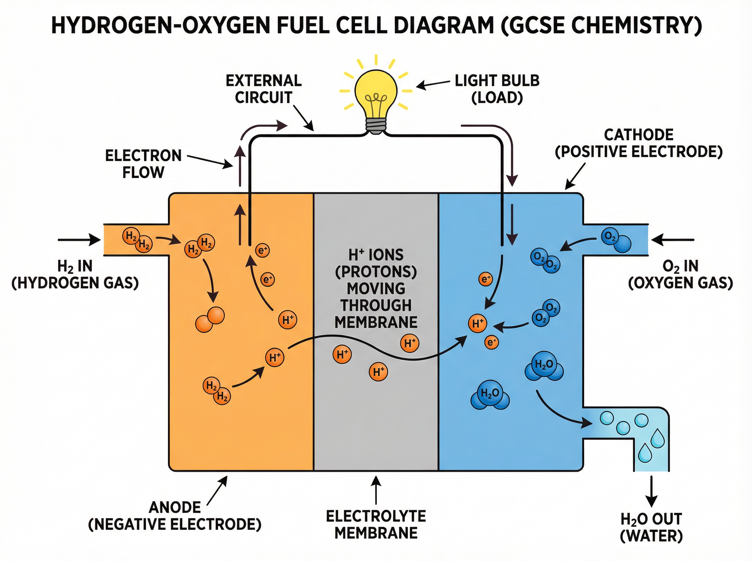 Internal workings of a Hydrogen-Oxygen Fuel Cell