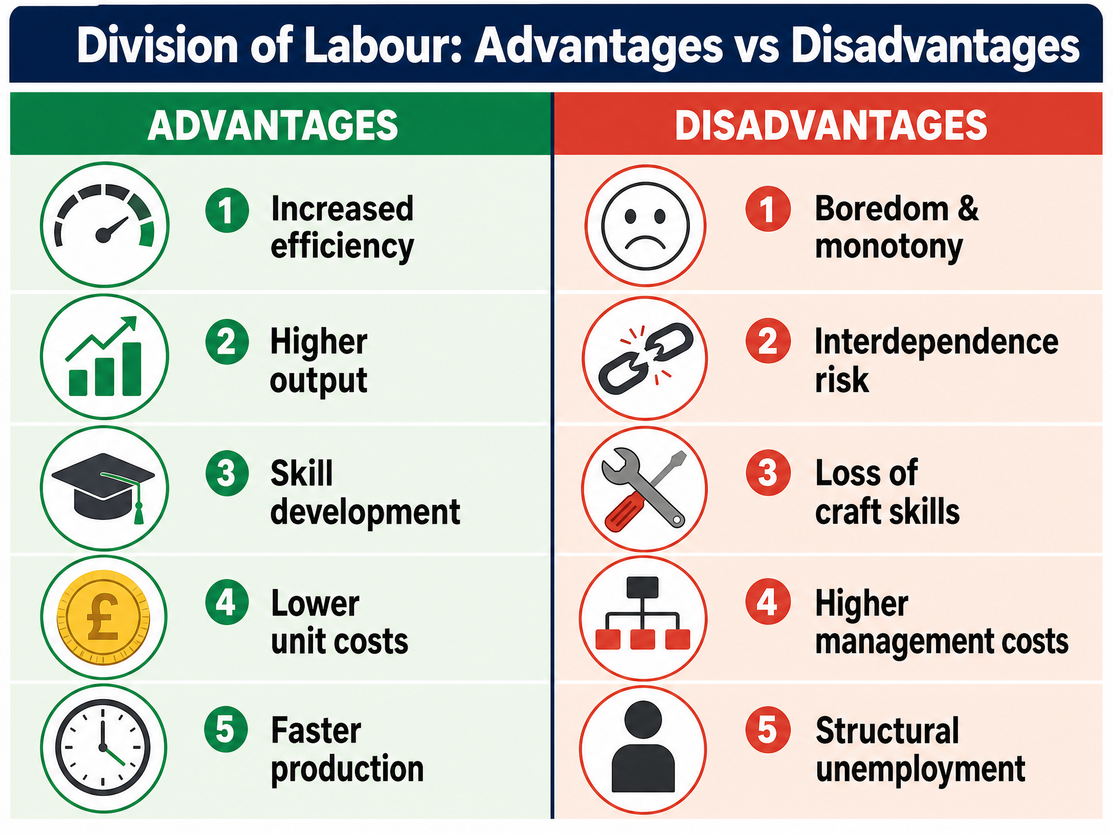 Division of Labour: Advantages vs Disadvantages