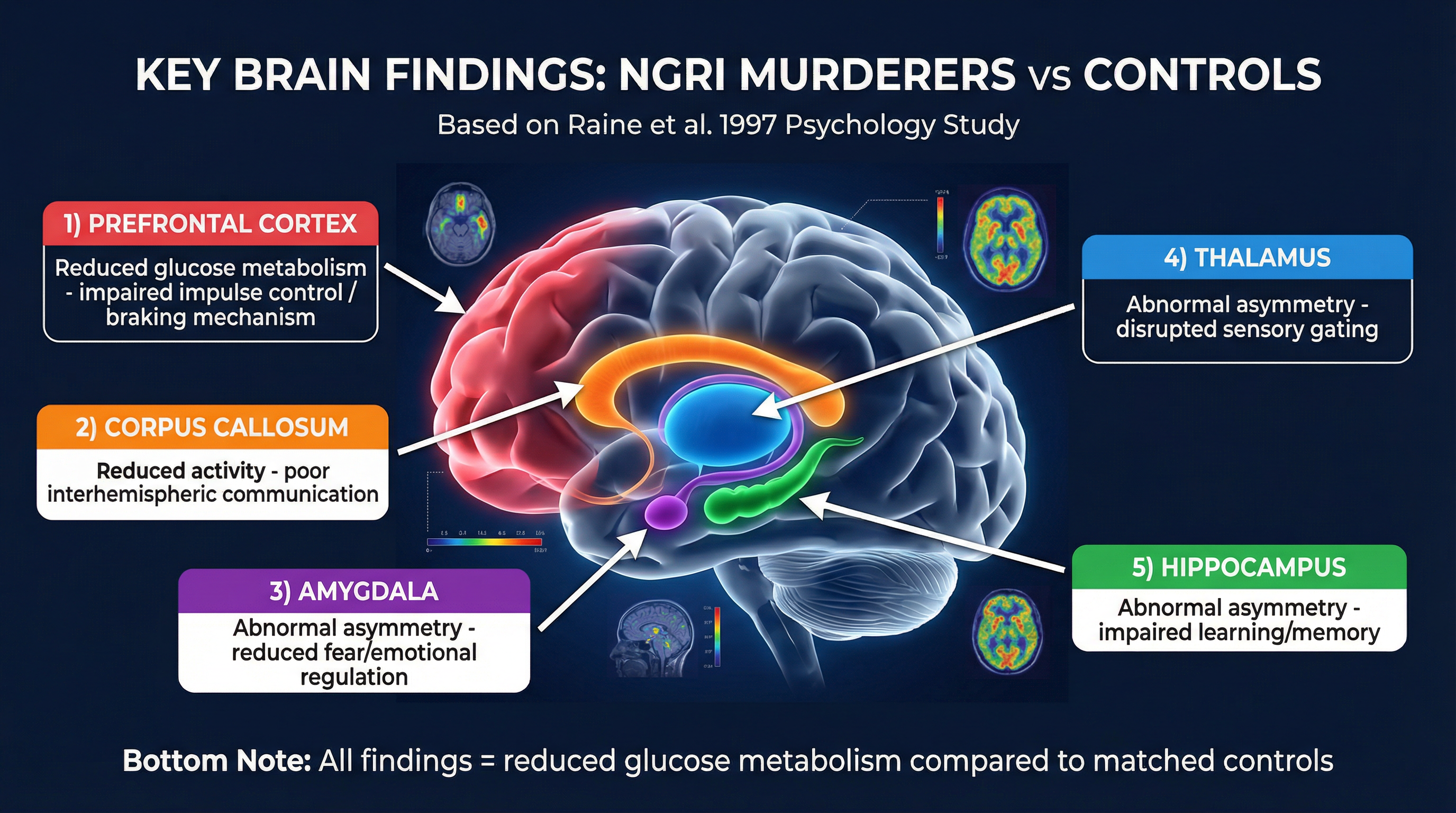 Key brain findings in Raine et al. (1997)