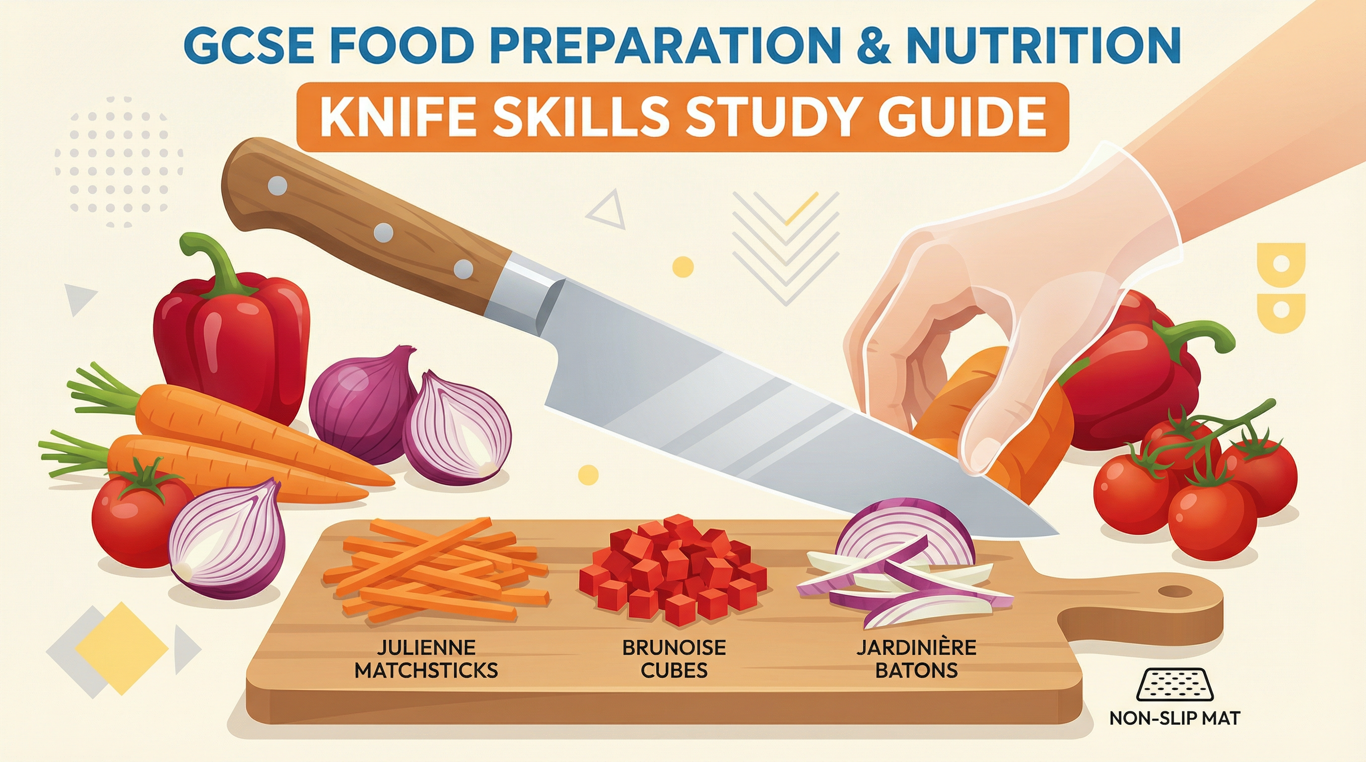 An overview of essential knife skills, cuts, and safety.