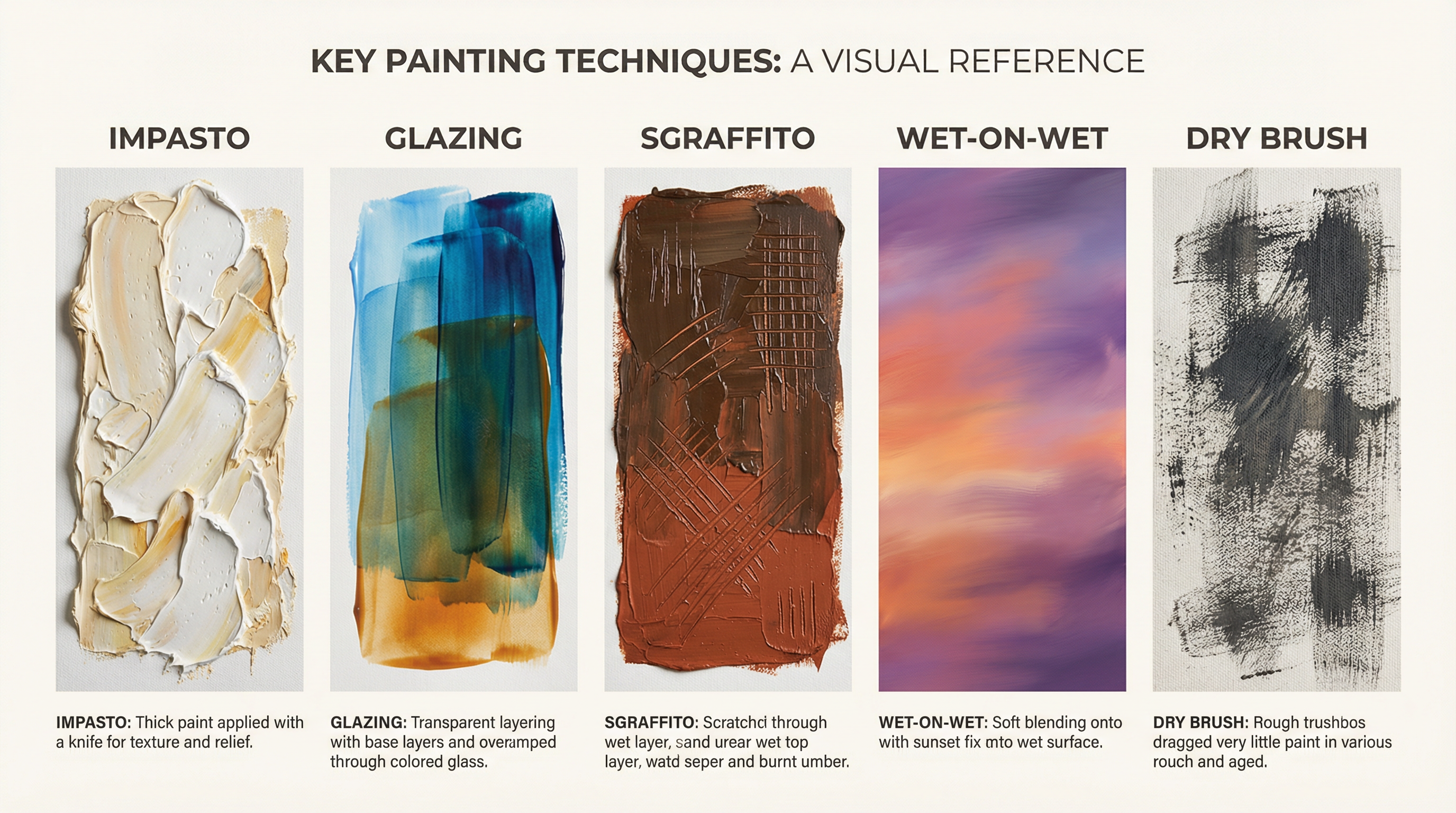 A visual reference for essential painting techniques.