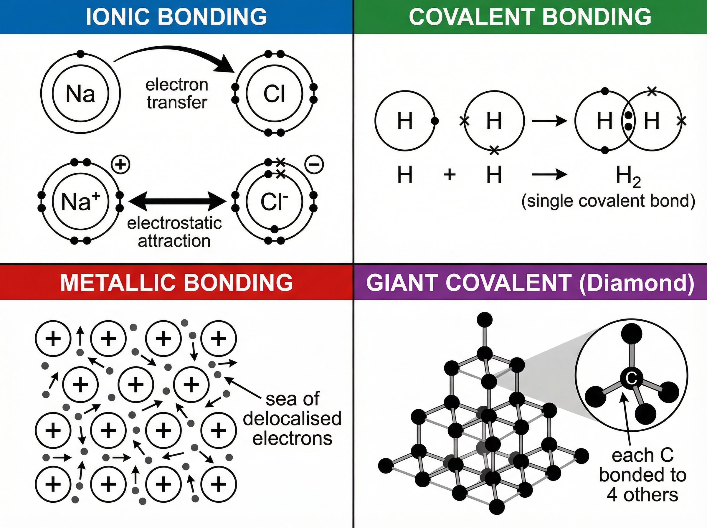 Visualising atomic arrangements in different bonding types.