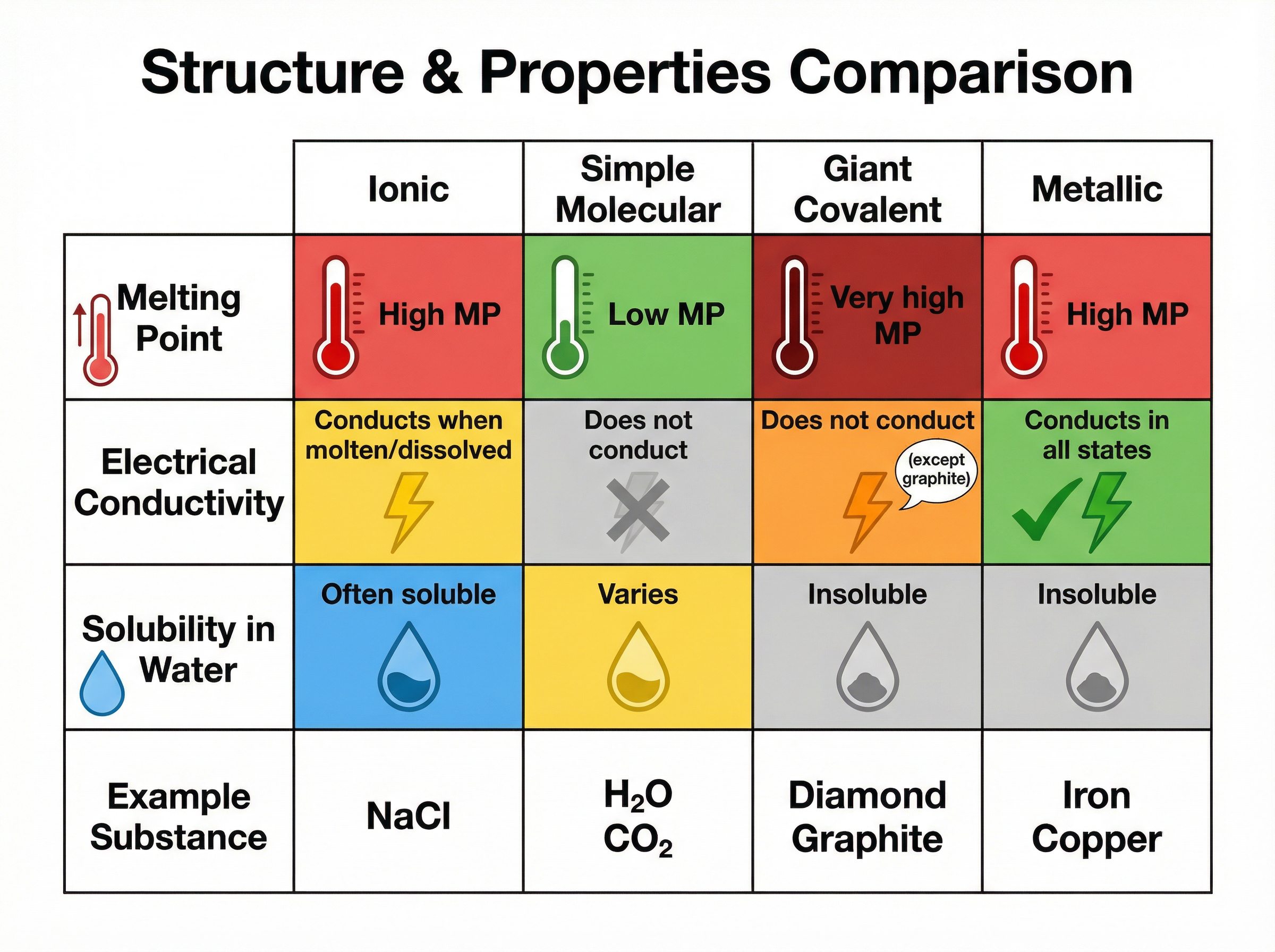 Summary of physical properties by structure type.