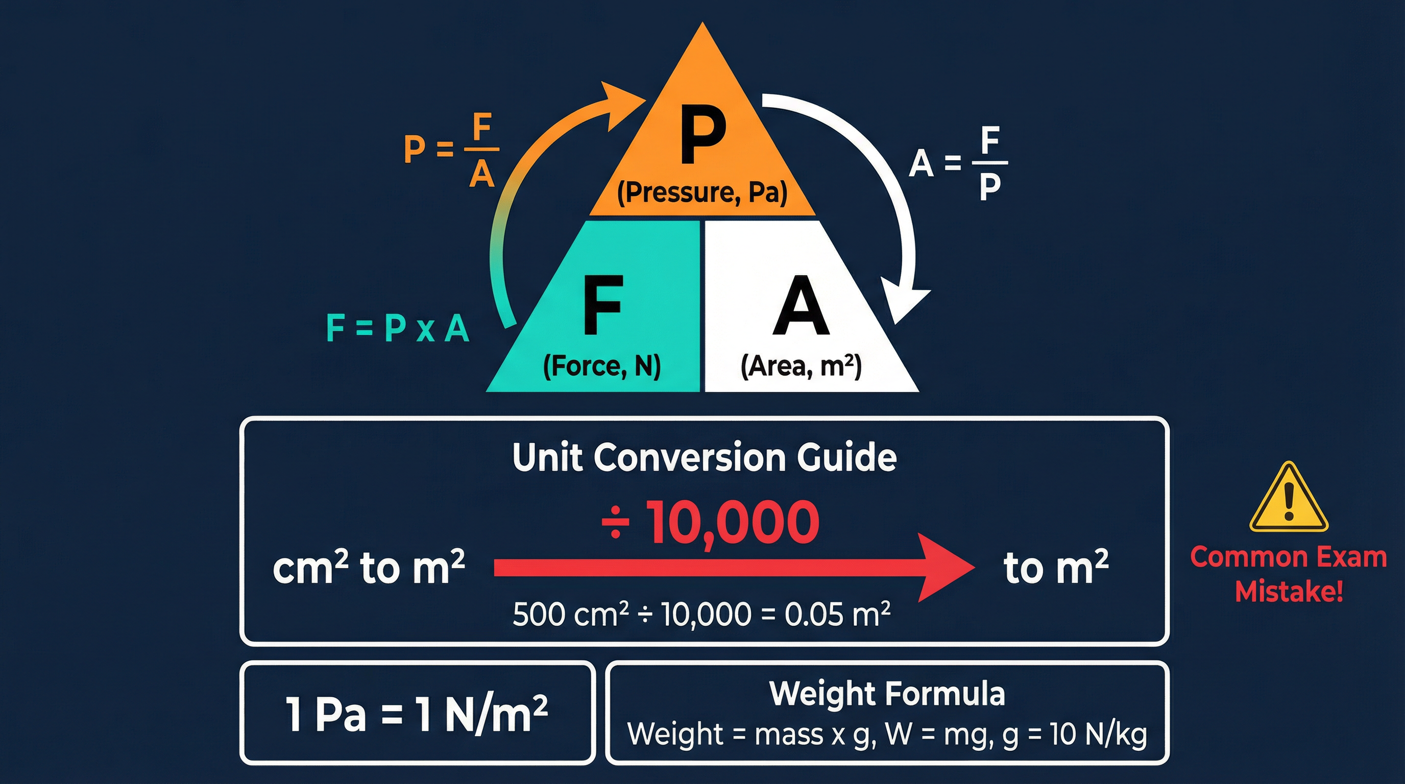 P = F/A Formula Triangle and Unit Conversion Reference Guide