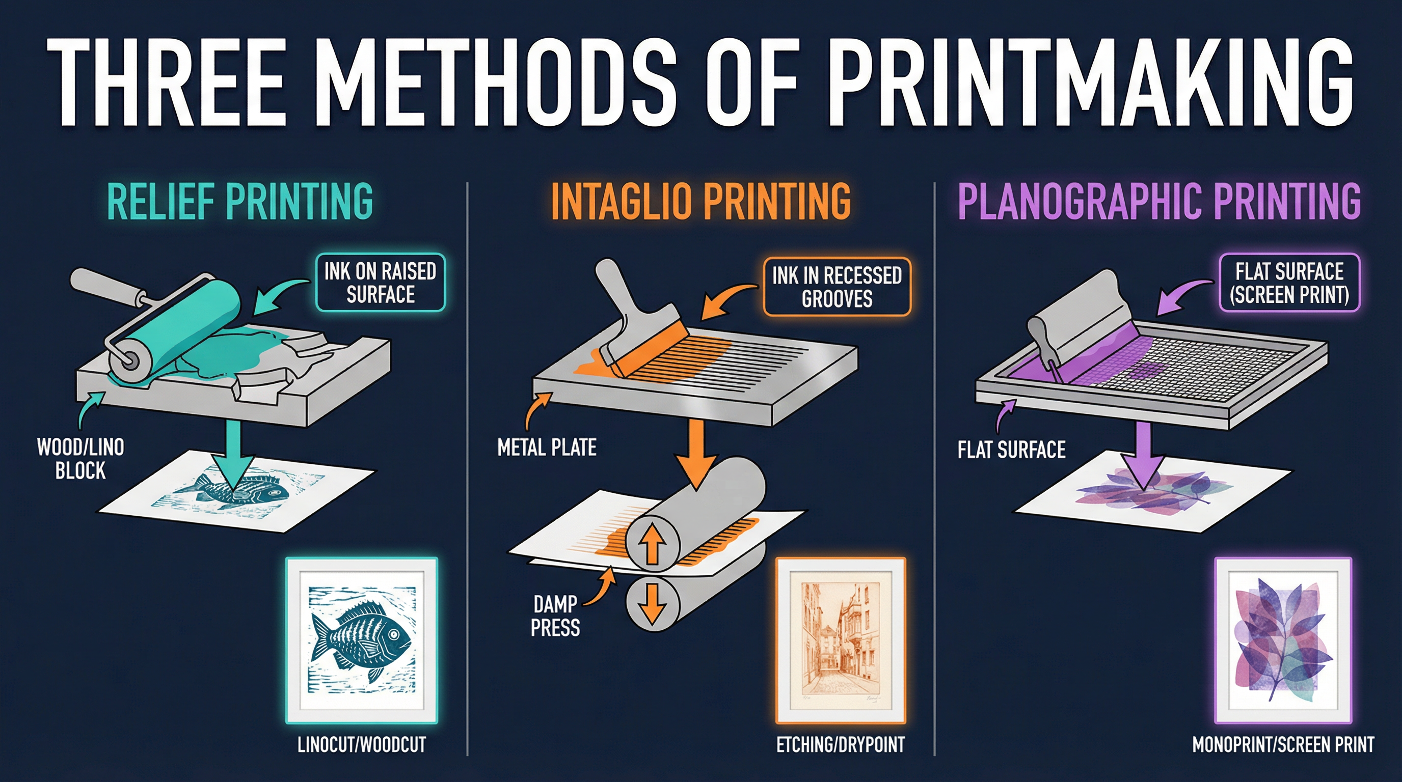 The three core families of printmaking technique.