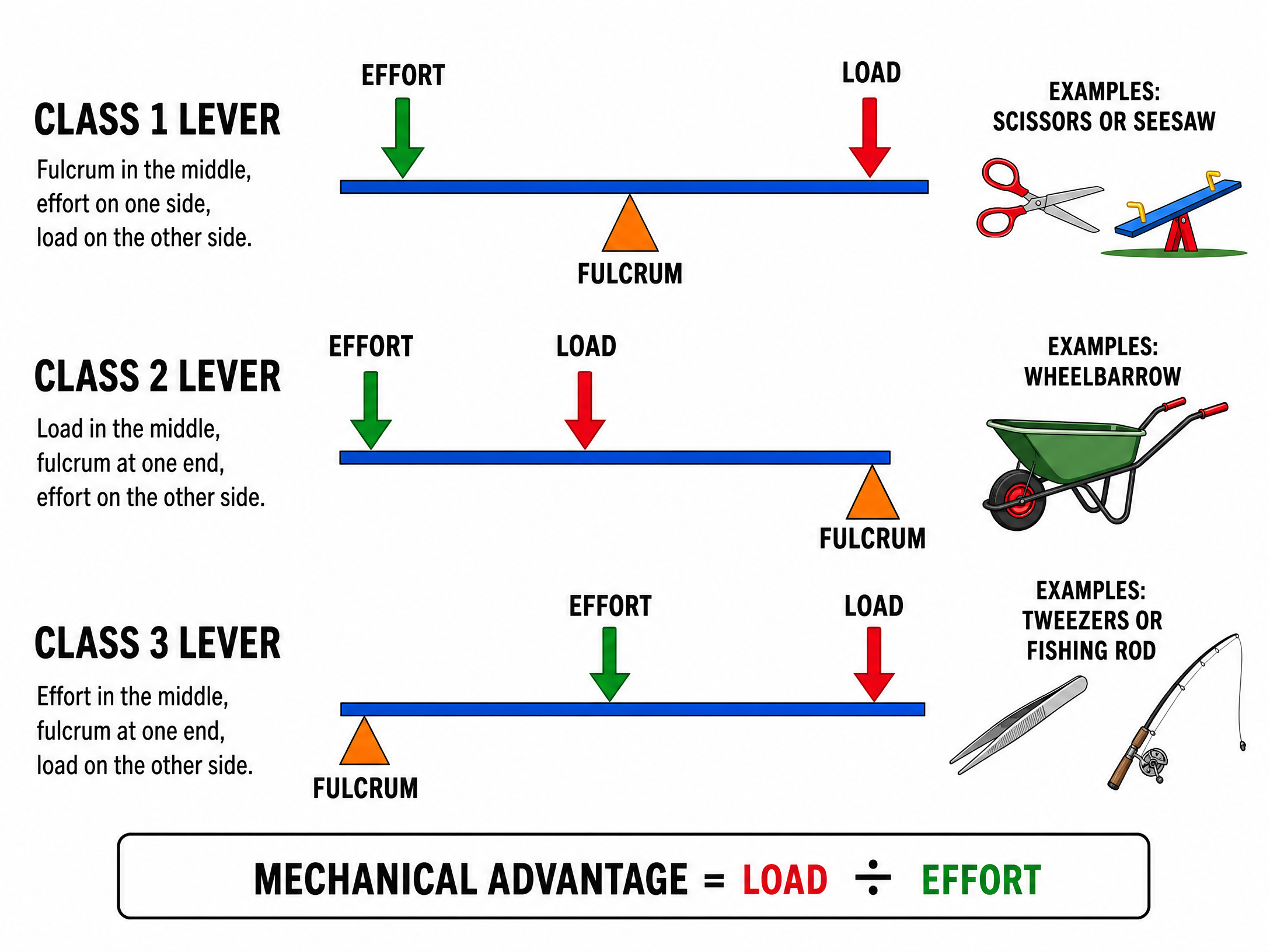 The three classes of levers.