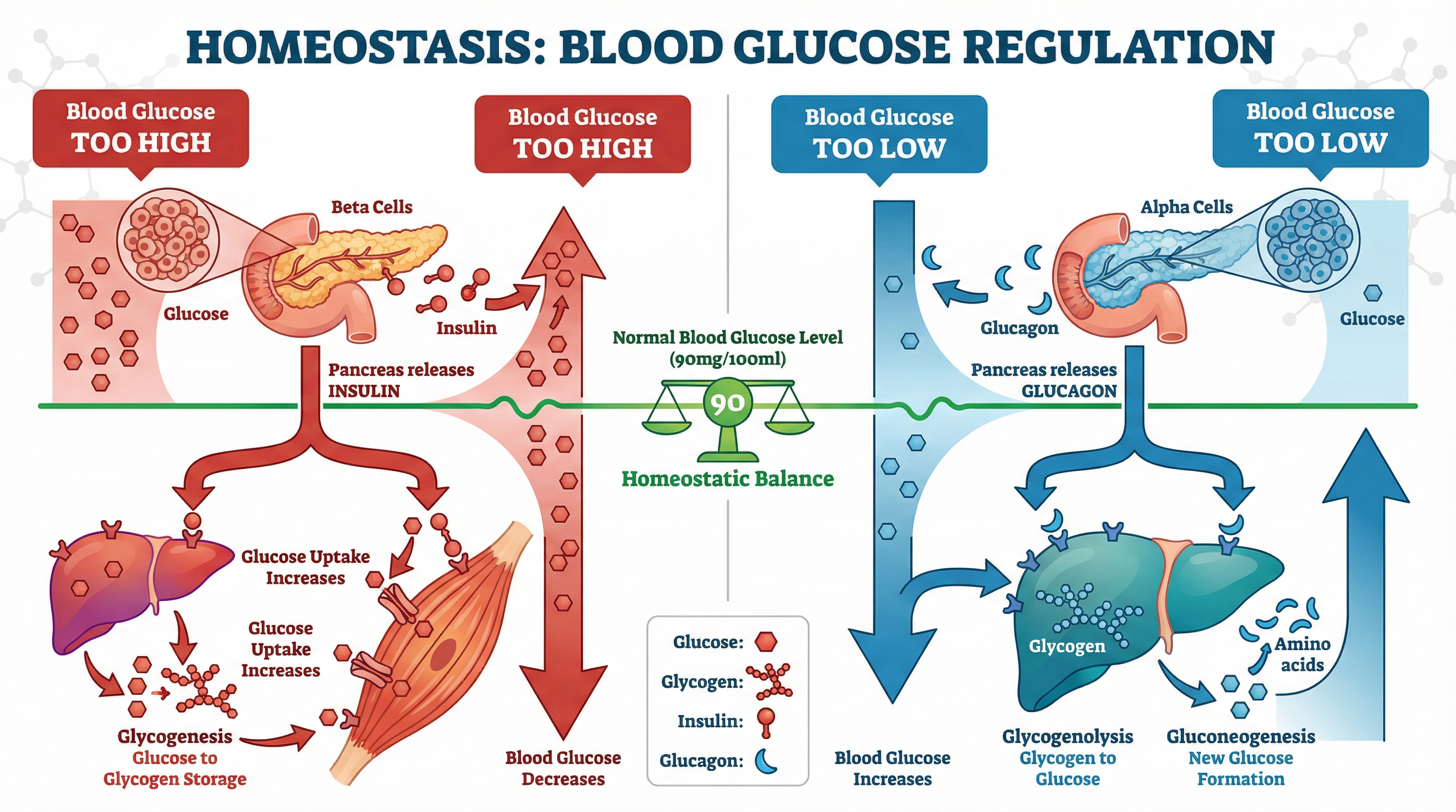 Hormonal control of blood glucose levels.