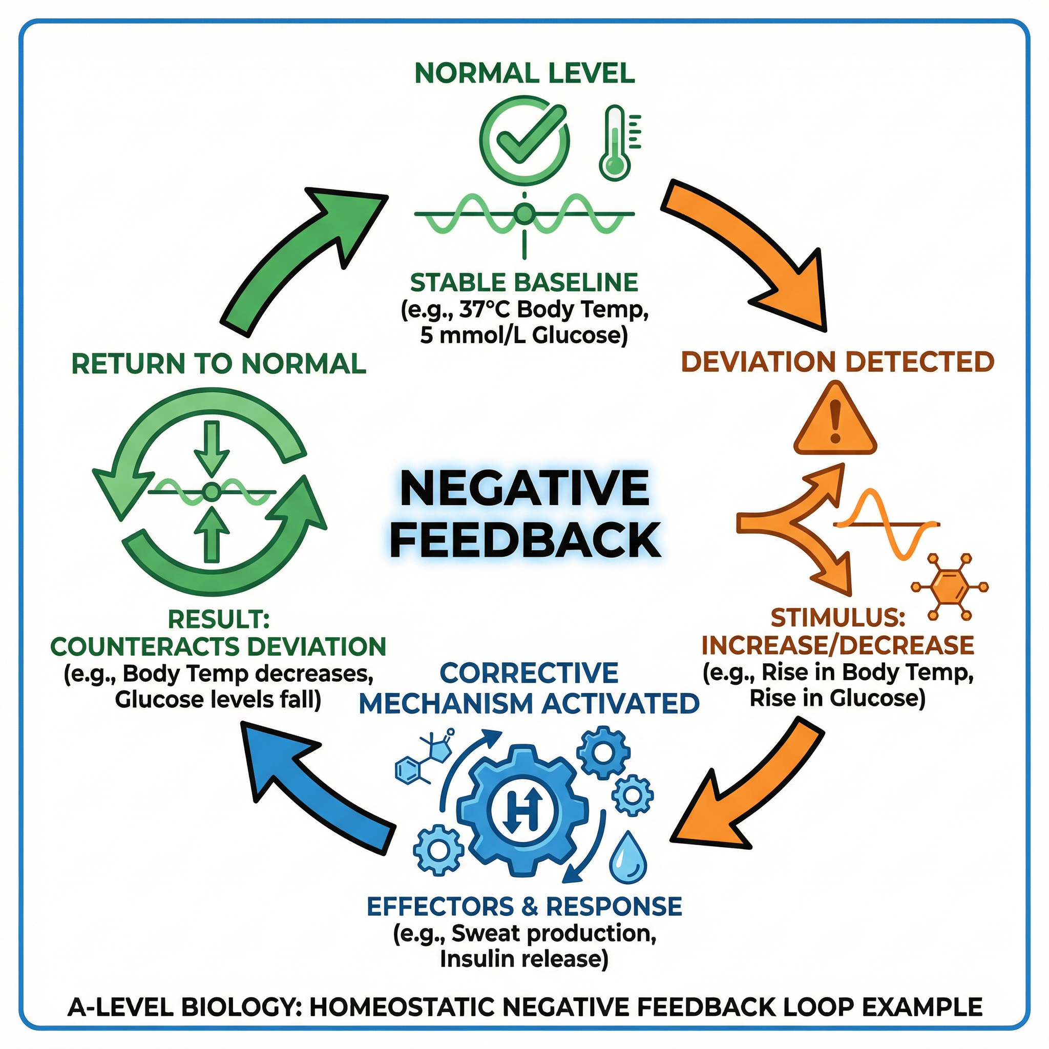 The general principle of a negative feedback mechanism.