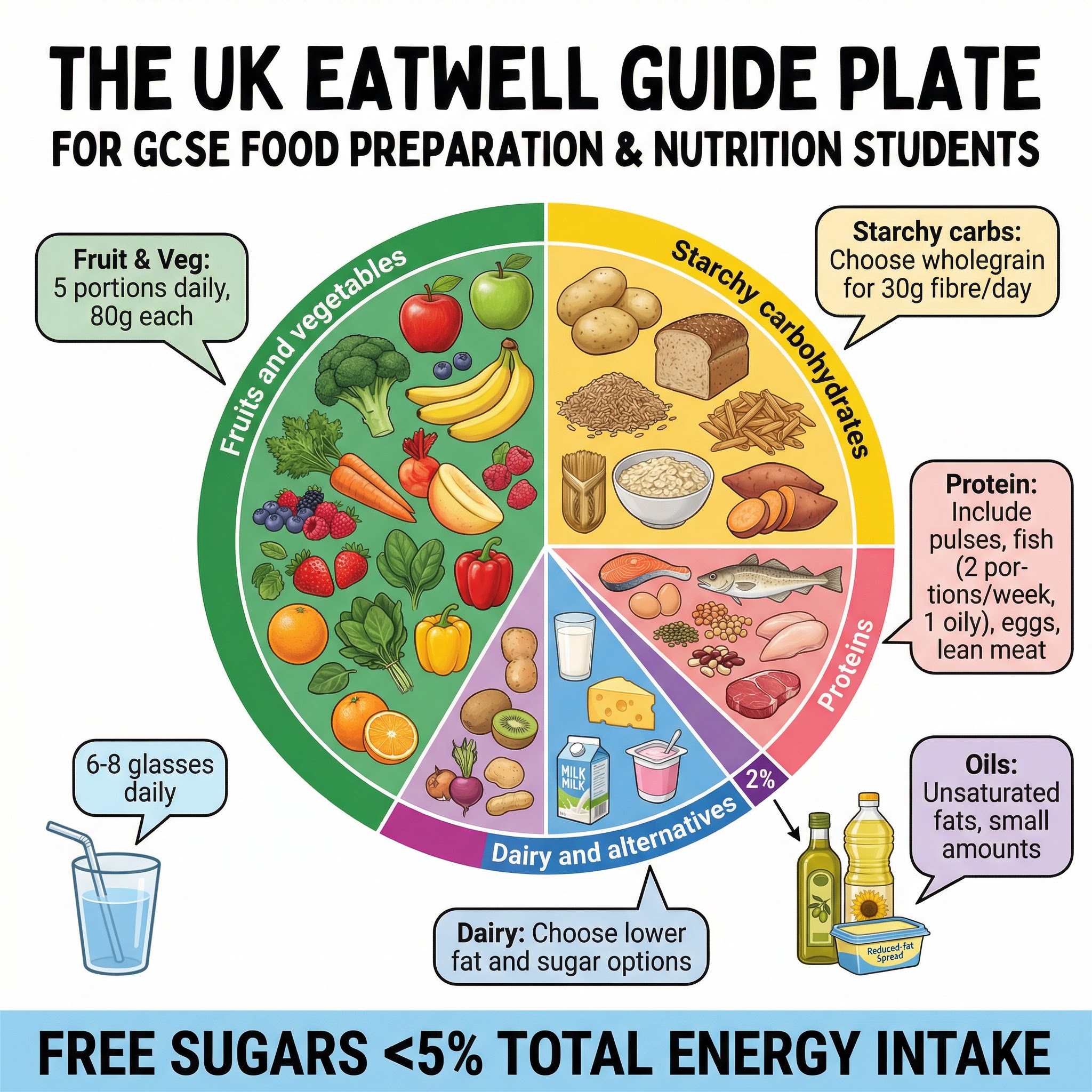 The Eatwell Guide: Proportions and key recommendations for exam success.