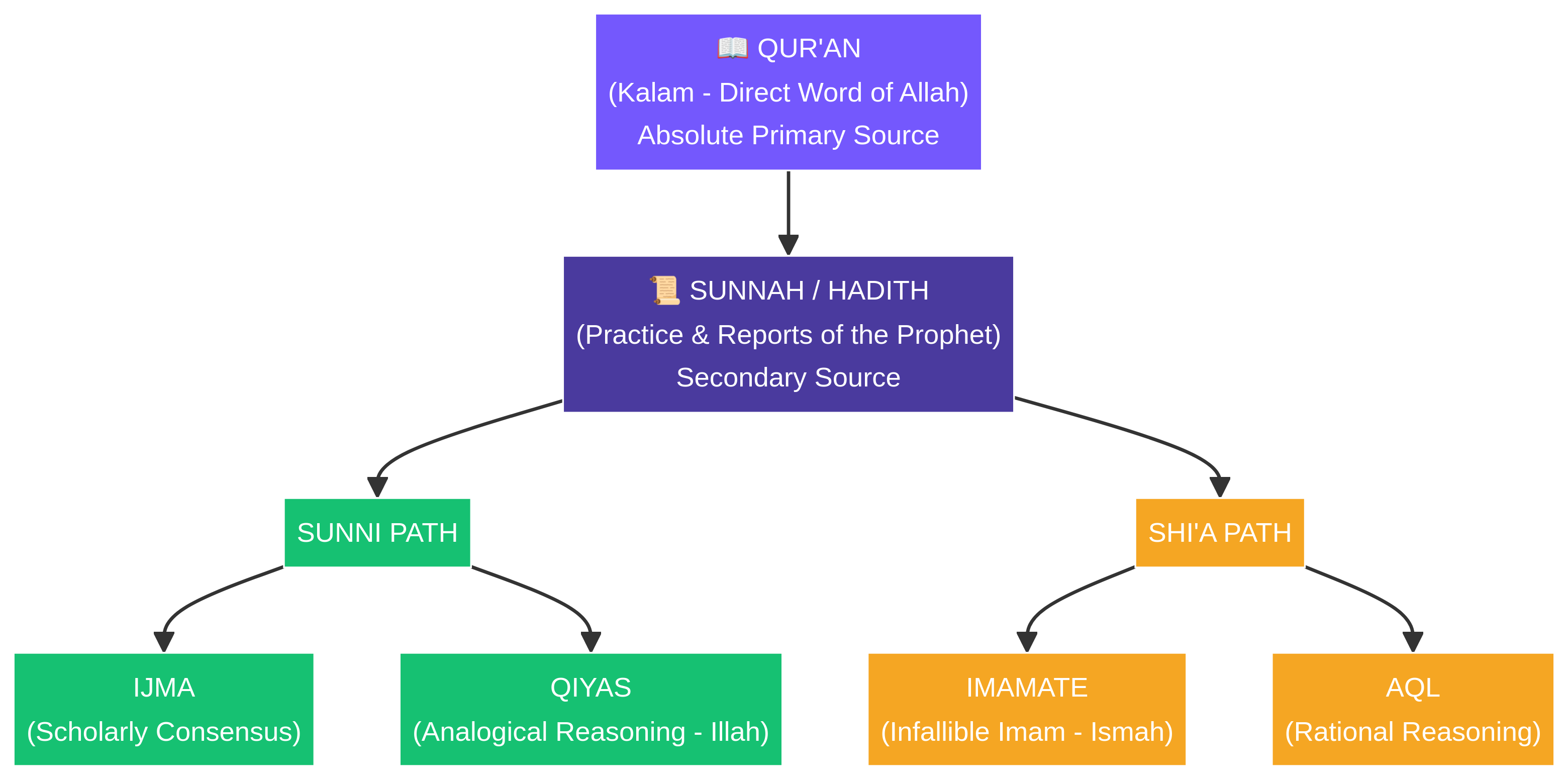 Flowchart: Islamic Authority Hierarchy — Sunni and Shi'a Paths