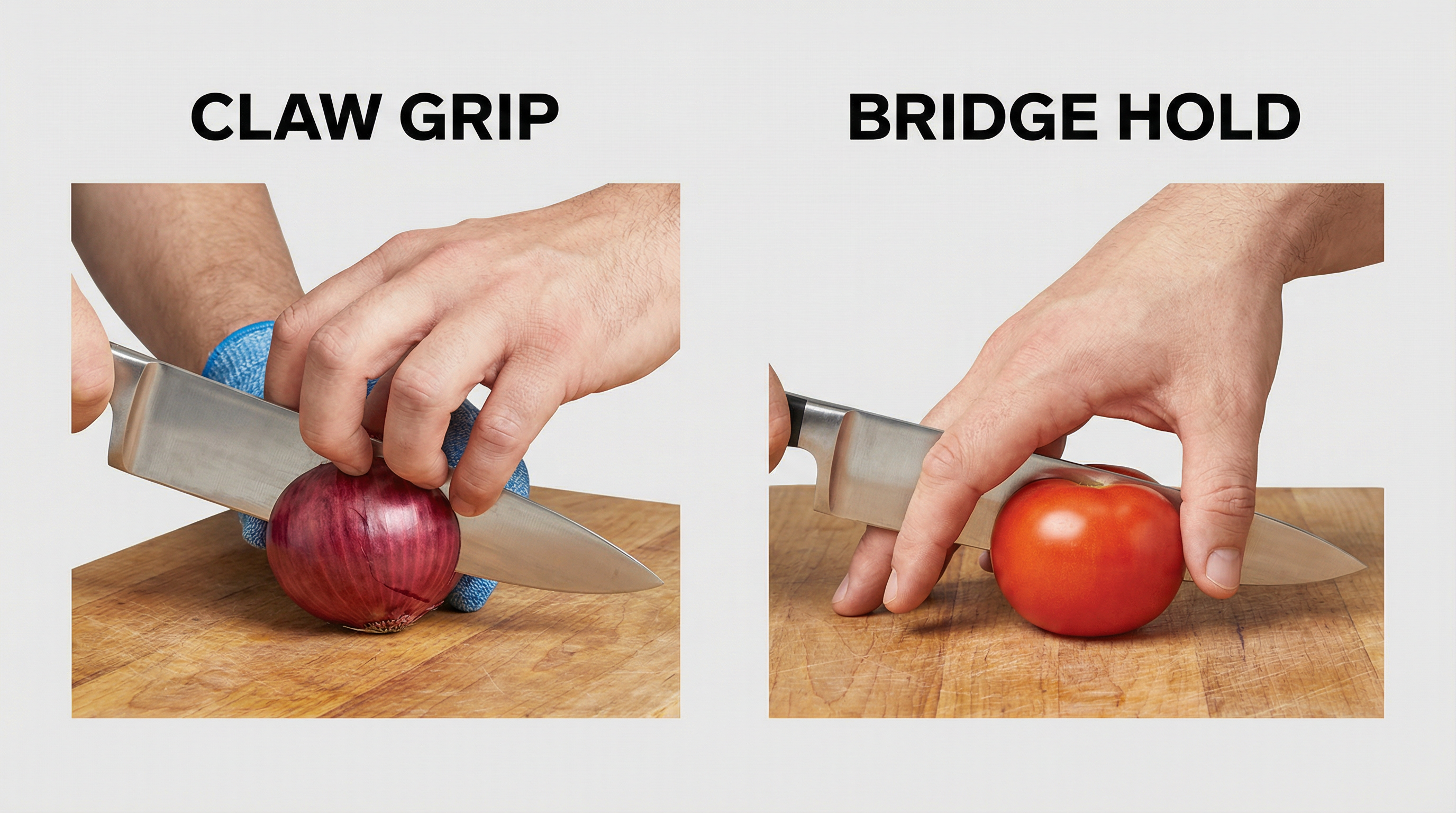 The two essential safety grips: the Claw Grip and the Bridge Hold.