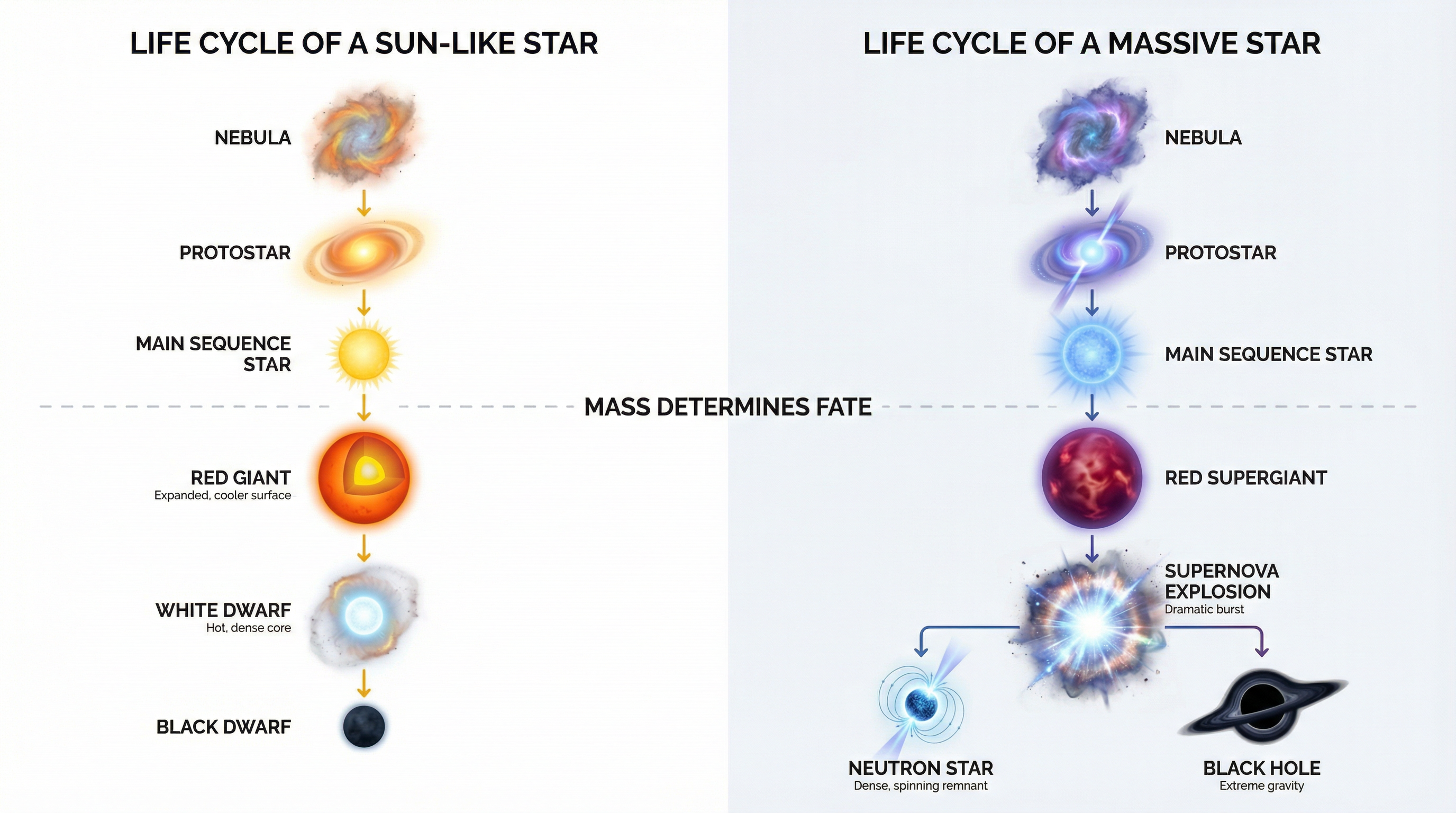 The life cycles of stars are determined by their mass.