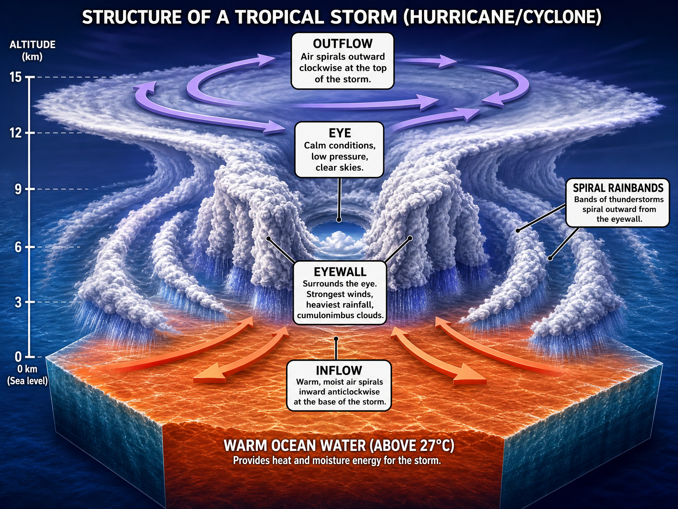 Cross-section structure of a tropical storm