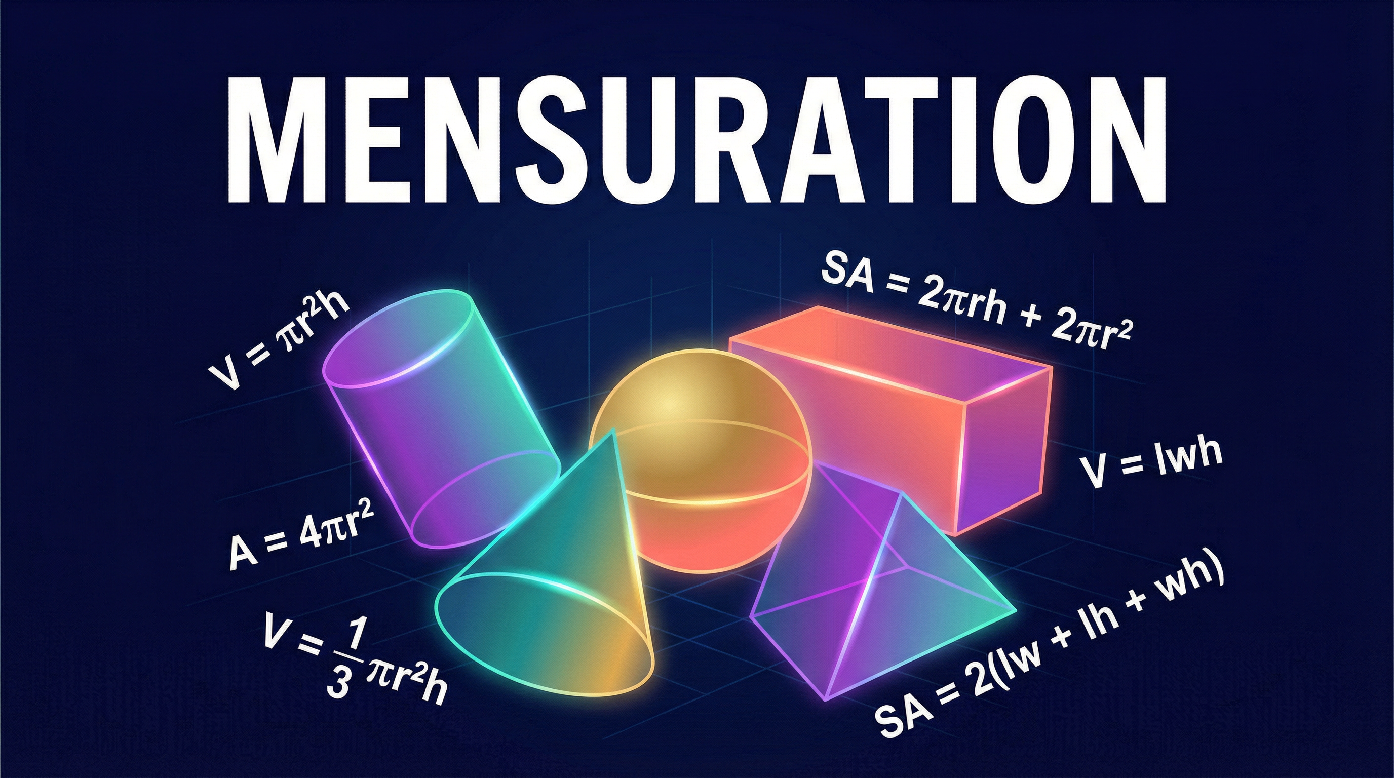 Mensuration: The mathematics of measuring shapes.