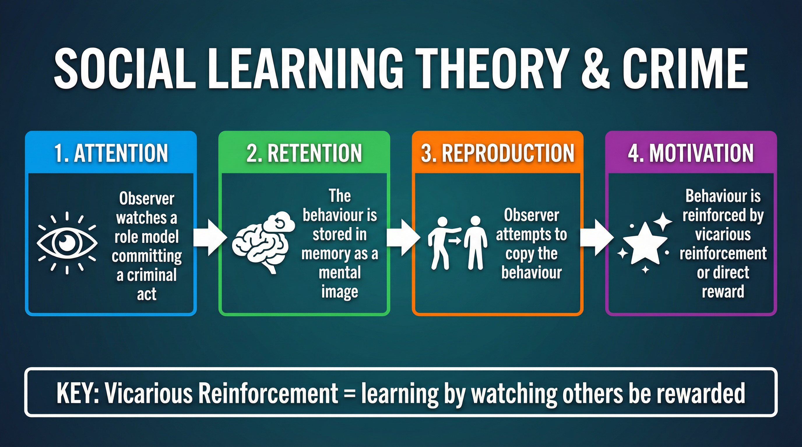 Social Learning Theory — the ARRM stages applied to criminal behaviour