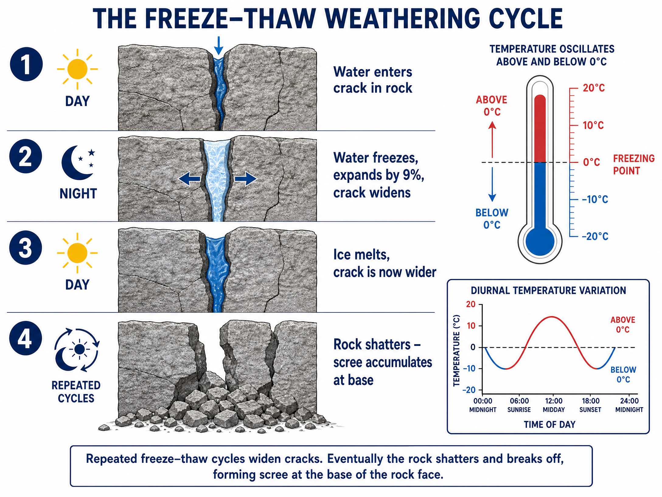 The freeze-thaw weathering cycle.