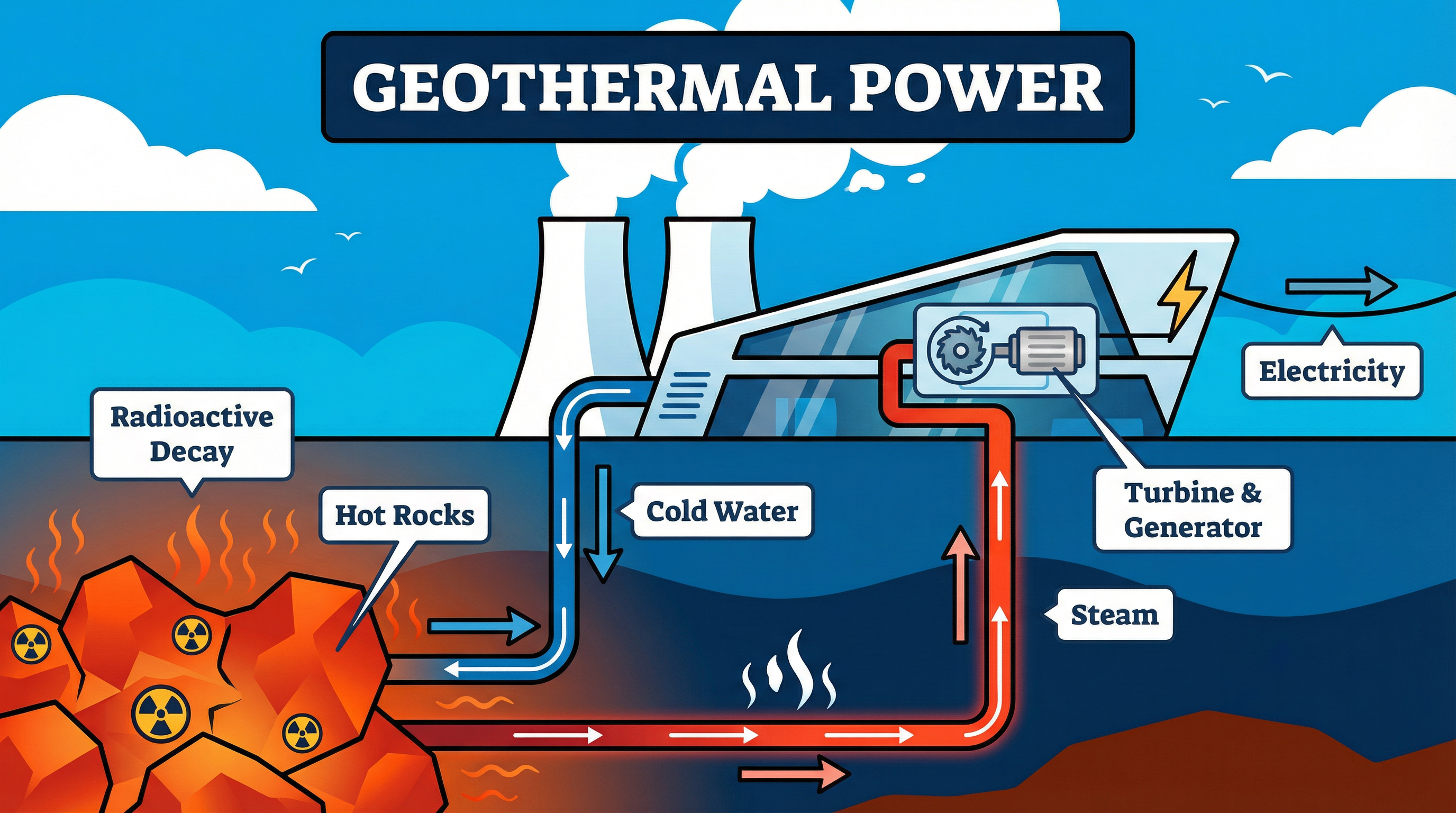 A visual overview of a geothermal power station.