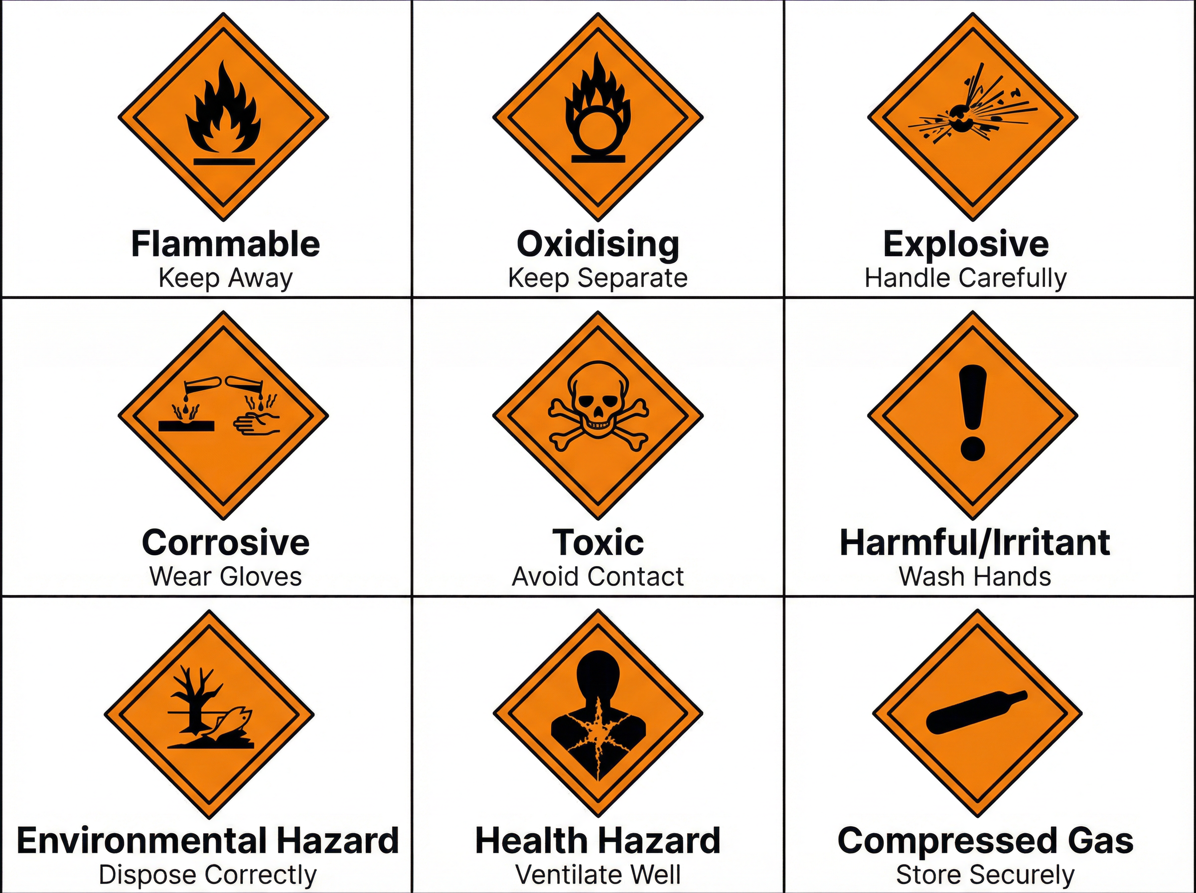 Standard laboratory hazard symbols