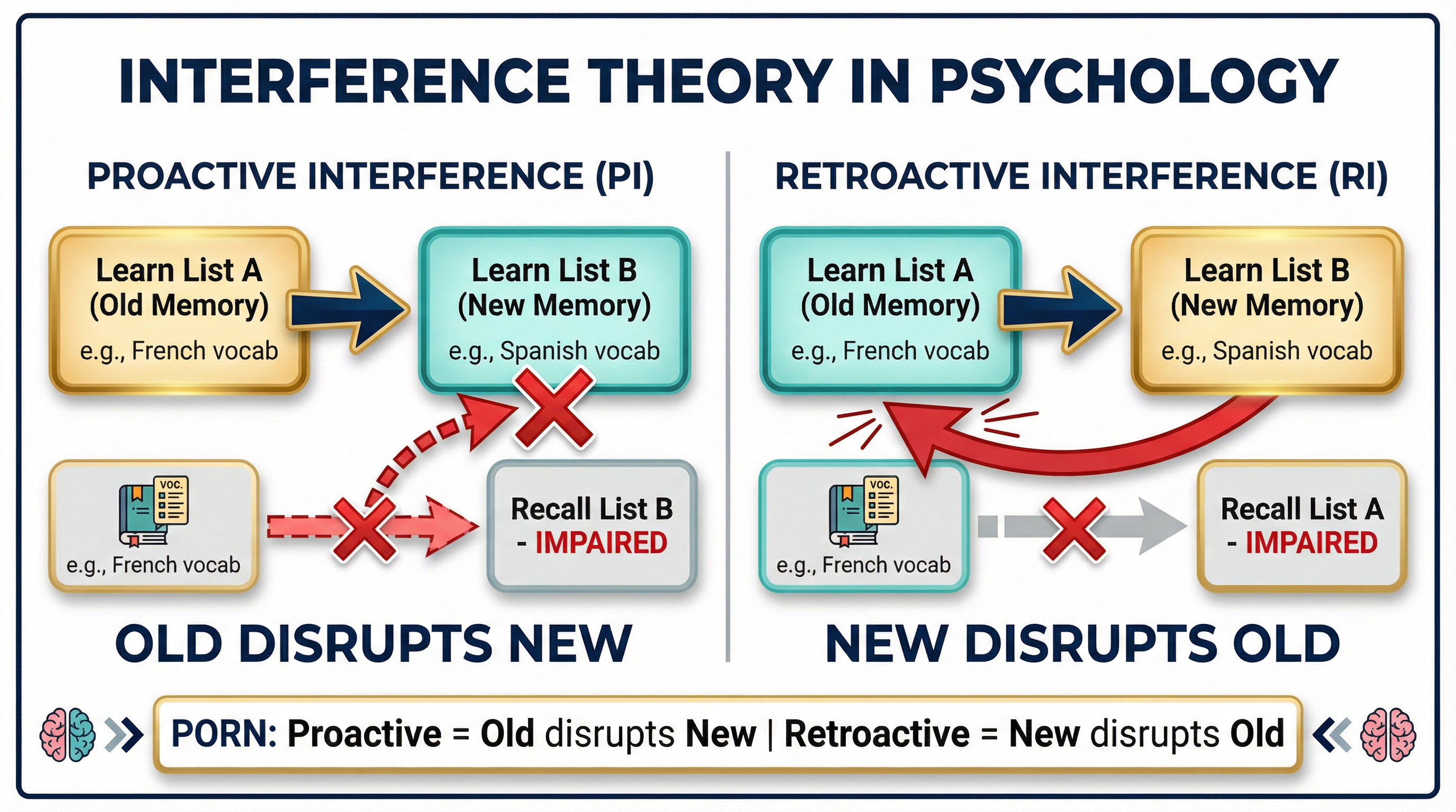 Interference Theory: Proactive vs Retroactive — with PORN mnemonic