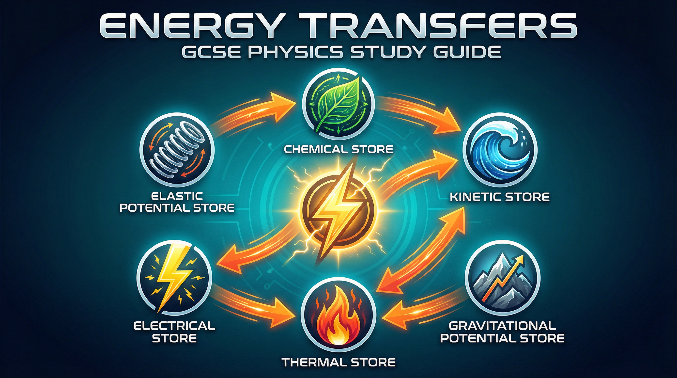 An overview of the key energy stores and the concept of transfers between them.